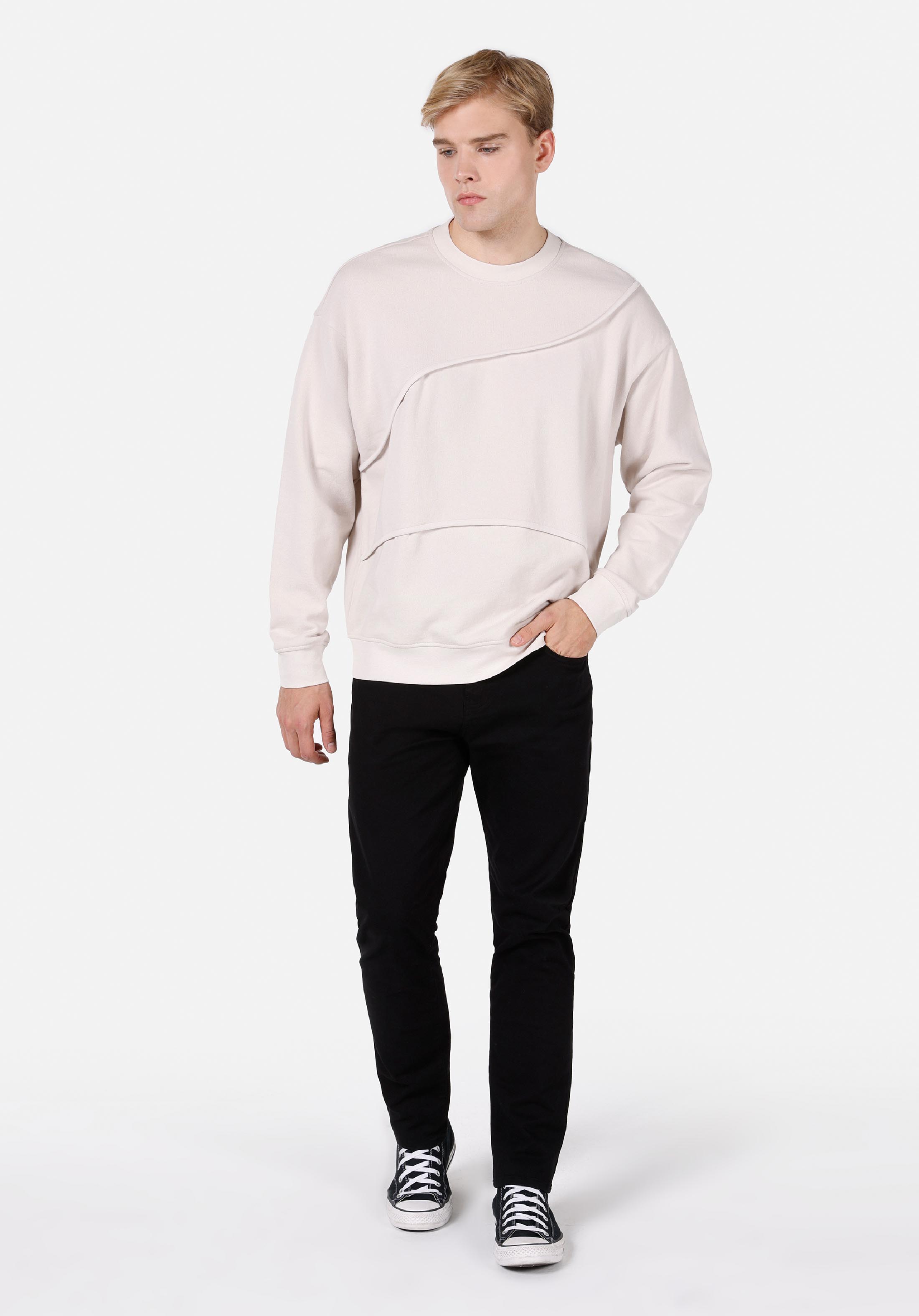 Oversize Fit   Erkek Taş Sweatshirt