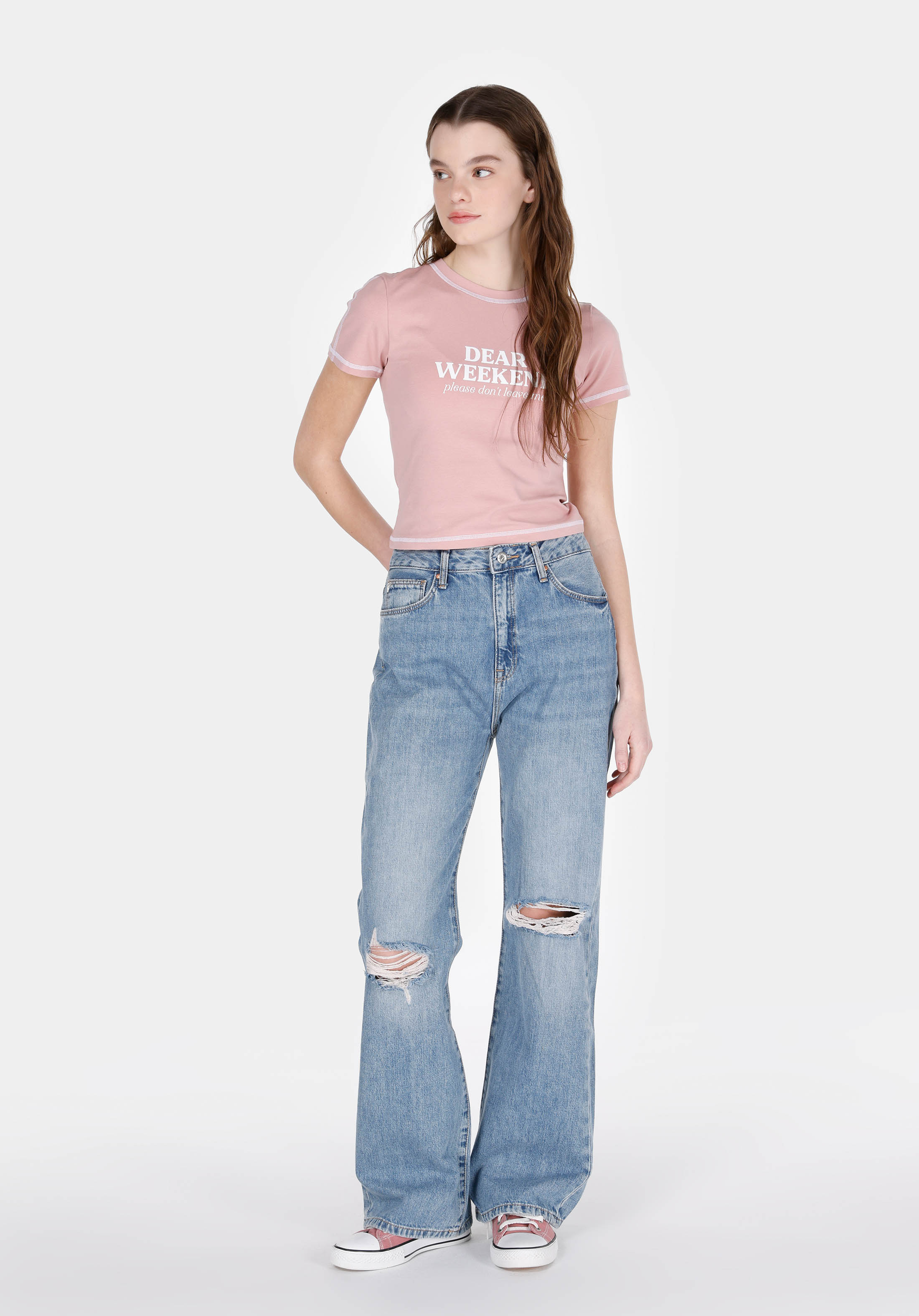 Straight Fit Yüksel Bel Tam Boy Paça Kadın İndigo Jean Pantolon