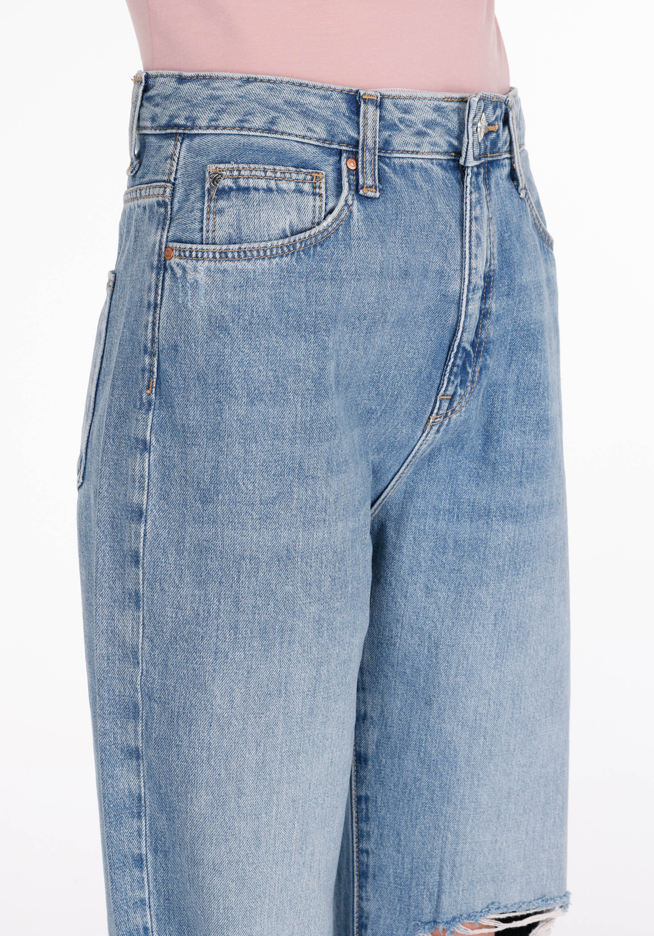 Straight Fit Yüksel Bel Tam Boy Paça Kadın İndigo Jean Pantolon