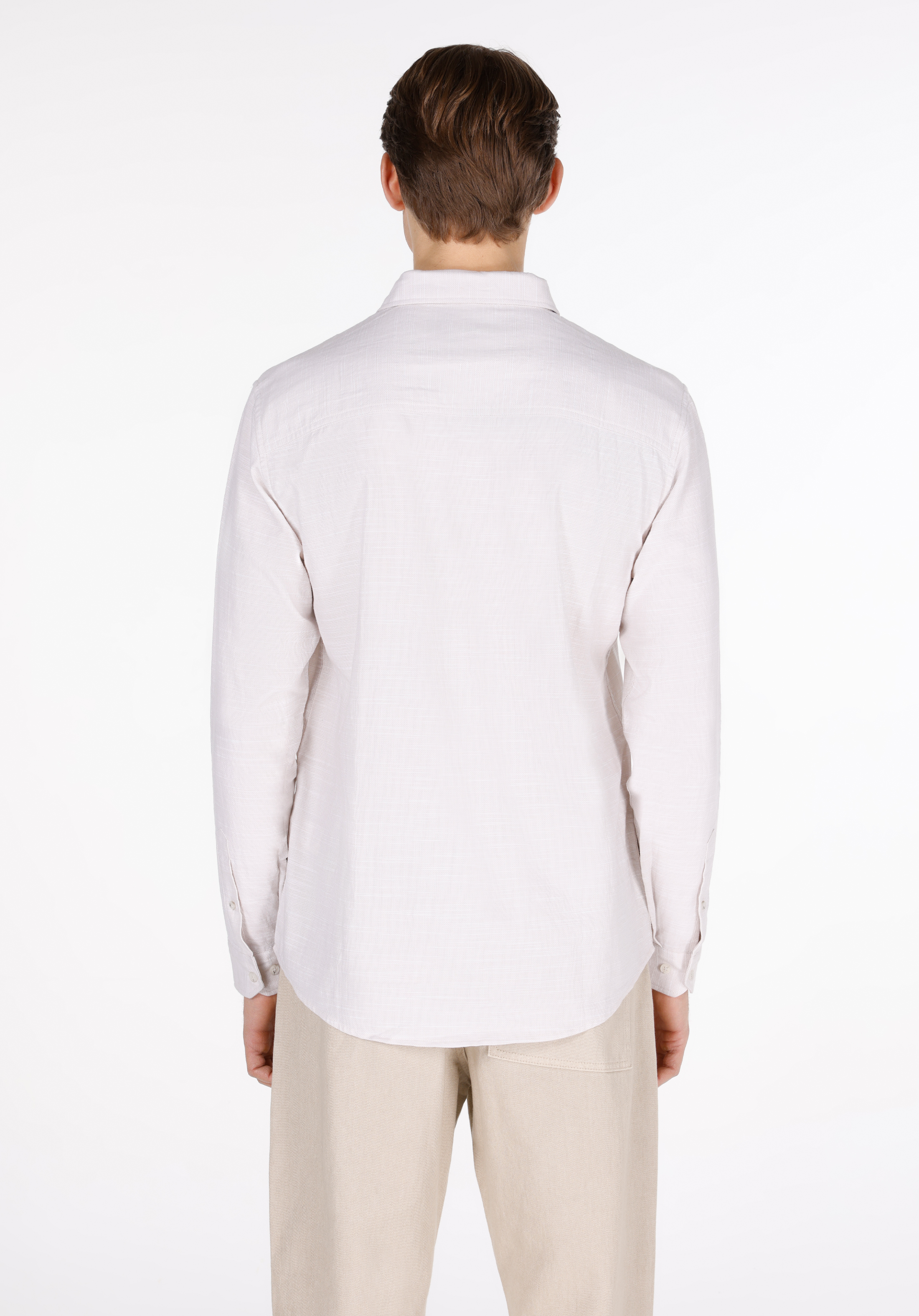 Regular Fit Shirt Neck Düz Erkek Ekru Uzun Kol Gömlek