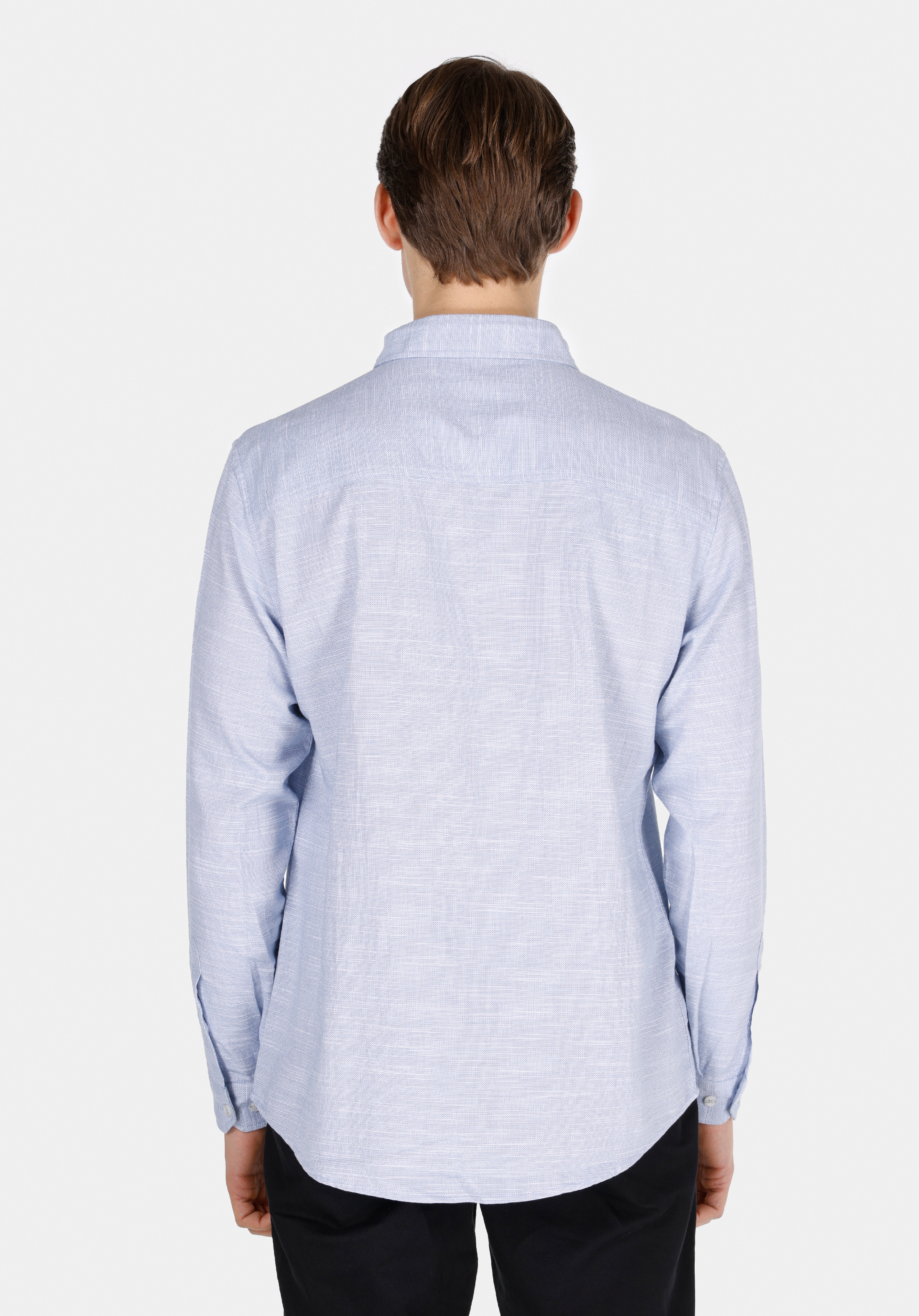 Regular Fit Shirt Neck Düz Erkek Mavi Uzun Kol Gömlek