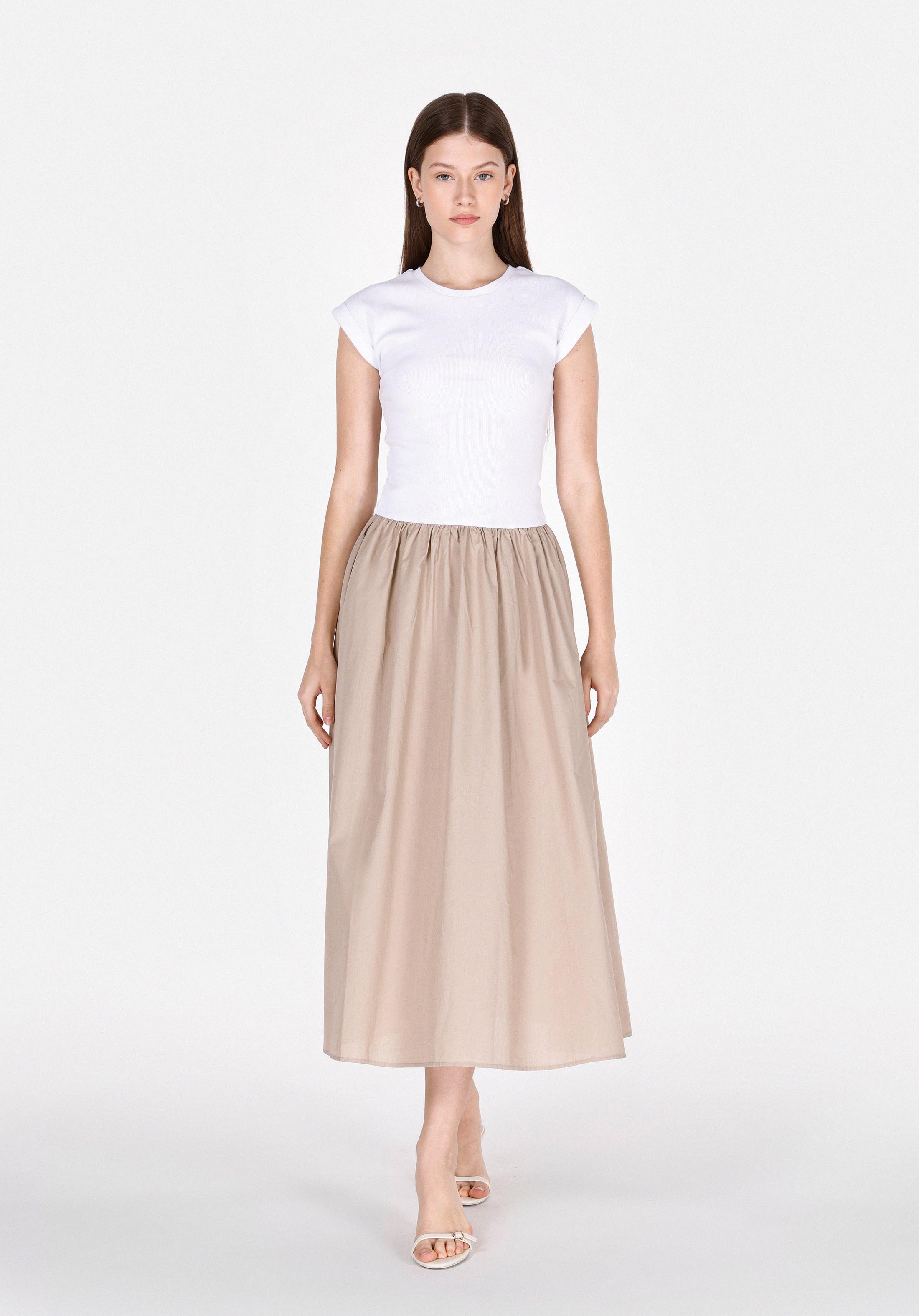 Regular Fit Düz Kadın Beyaz Kısa Kol Elbise