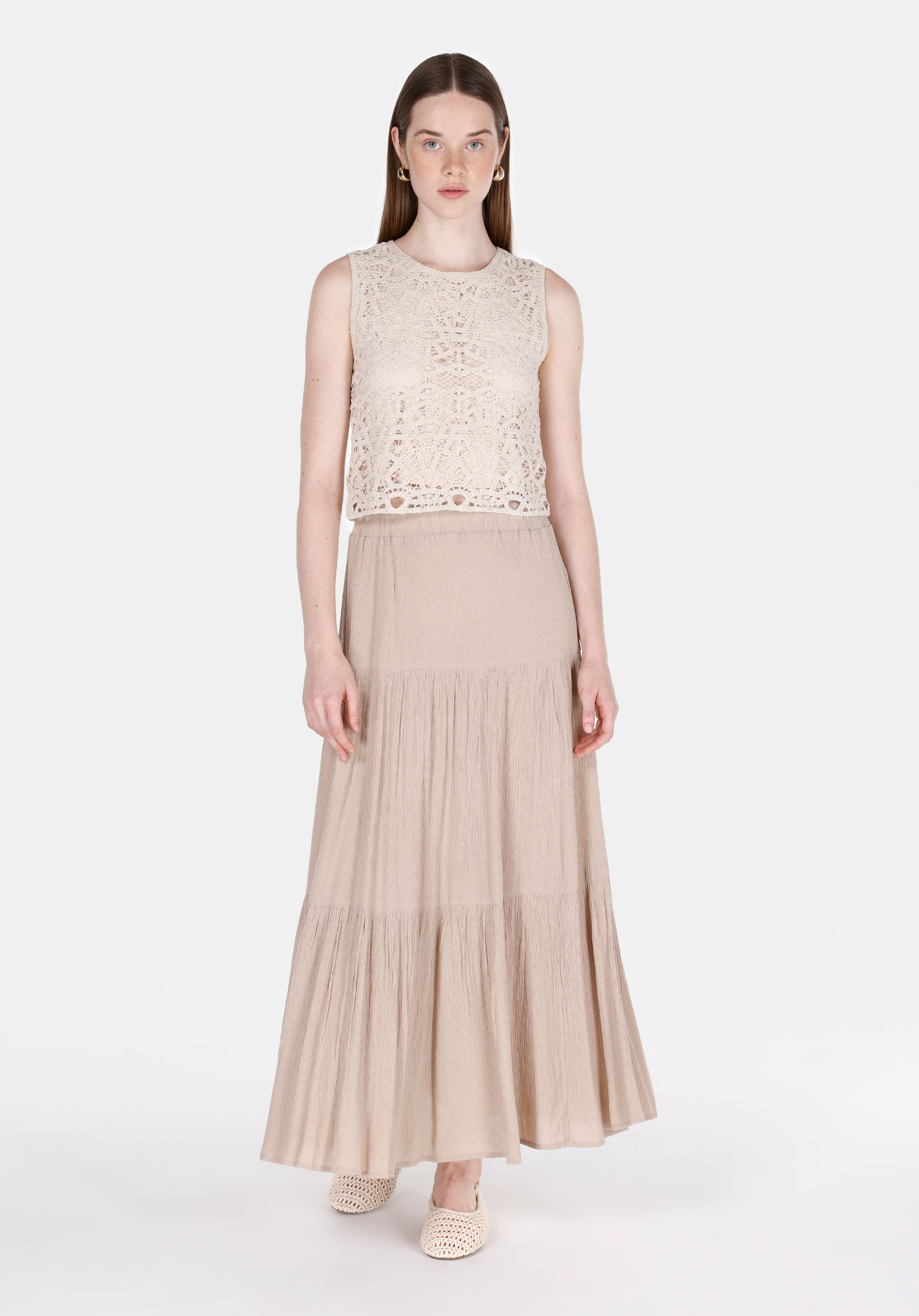 Maxi Length Düz  Kadın Bej Etek