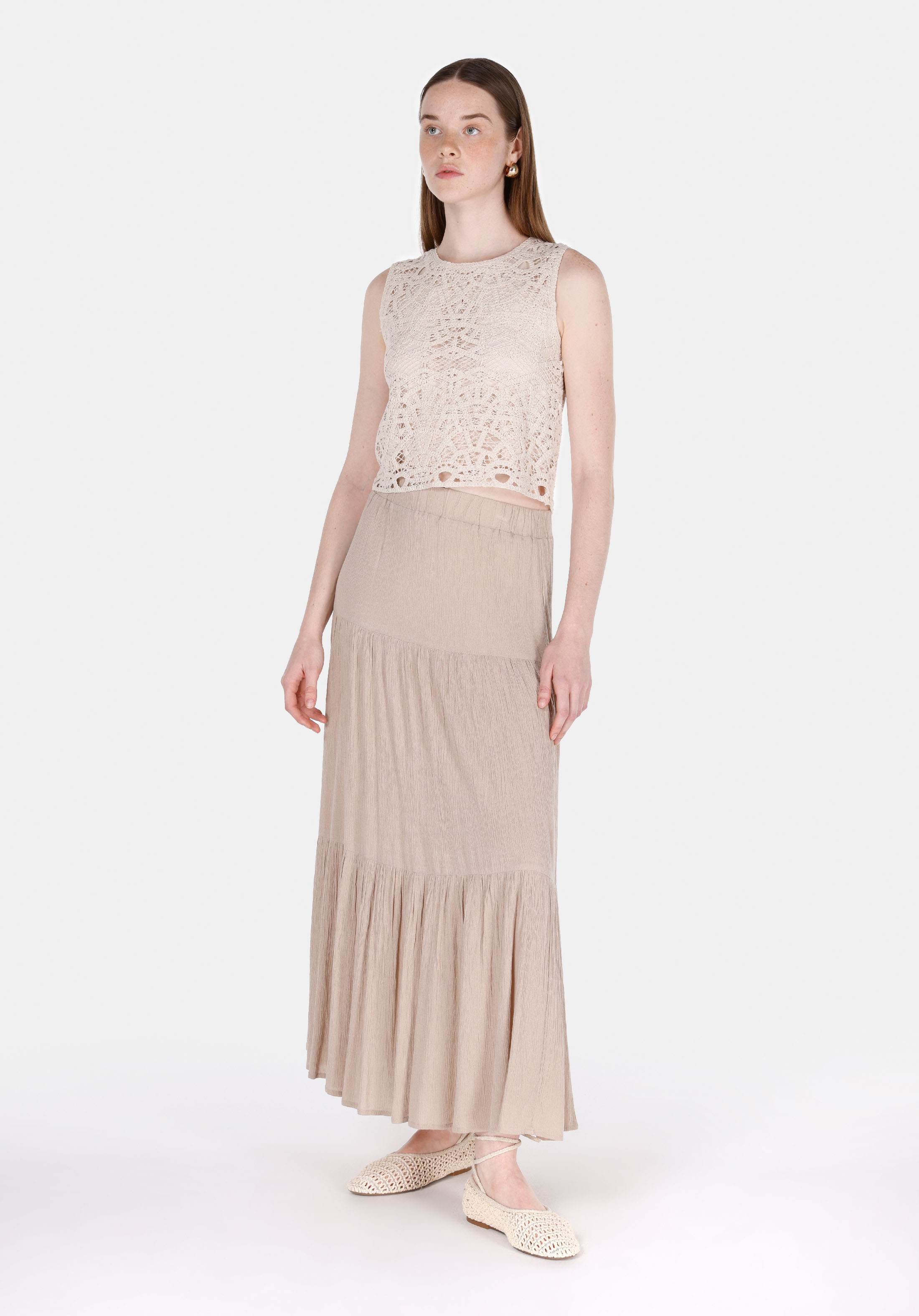 Maxi Length Düz  Kadın Bej Etek
