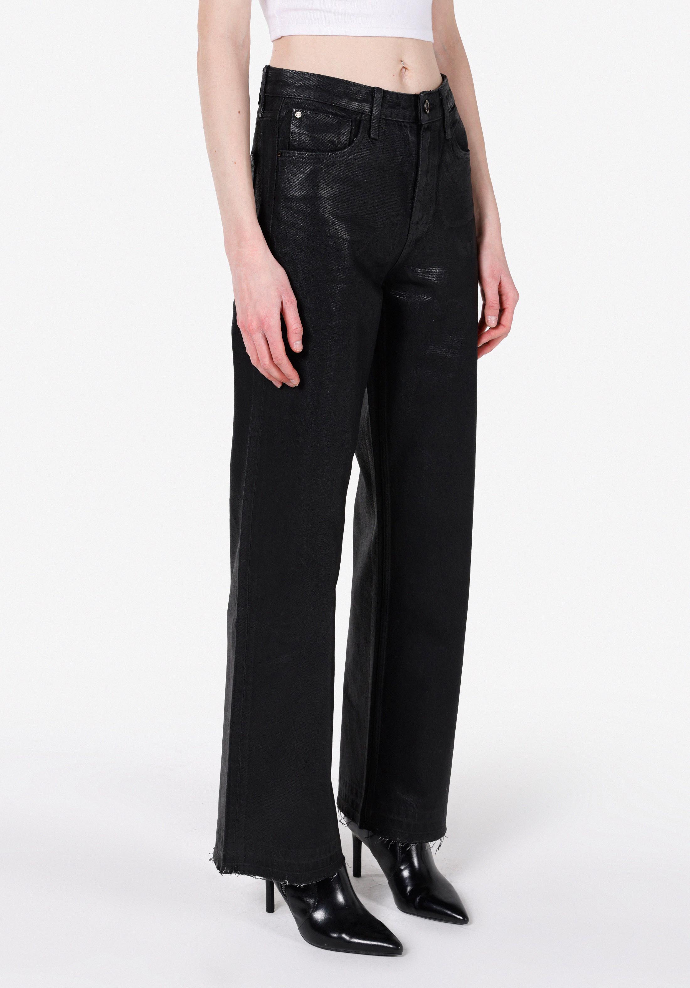 Regular Fit Yüksel Bel Geniş Paça Kadın Siyah Jean Pantolon