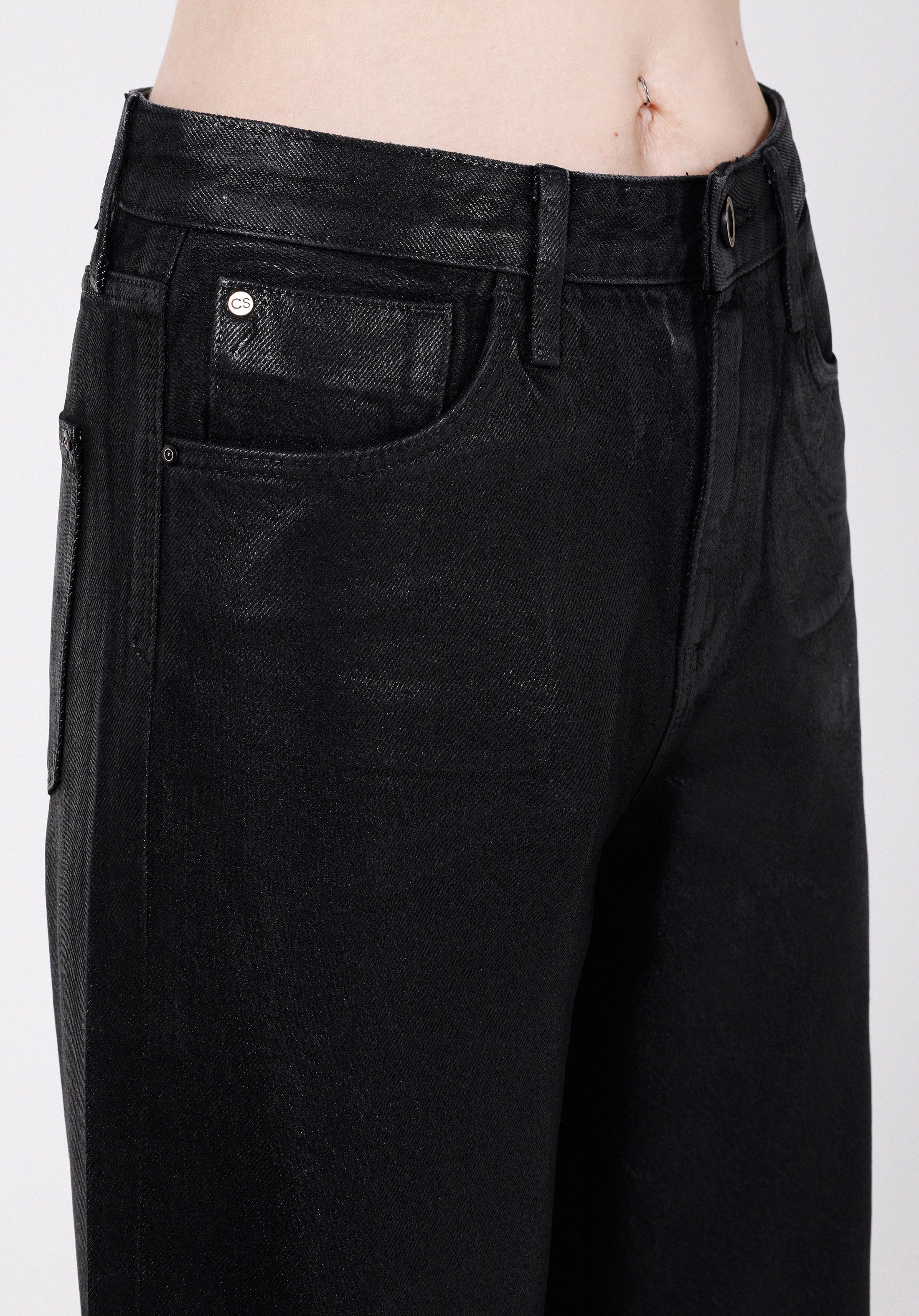 Regular Fit Yüksel Bel Geniş Paça Kadın Siyah Jean Pantolon