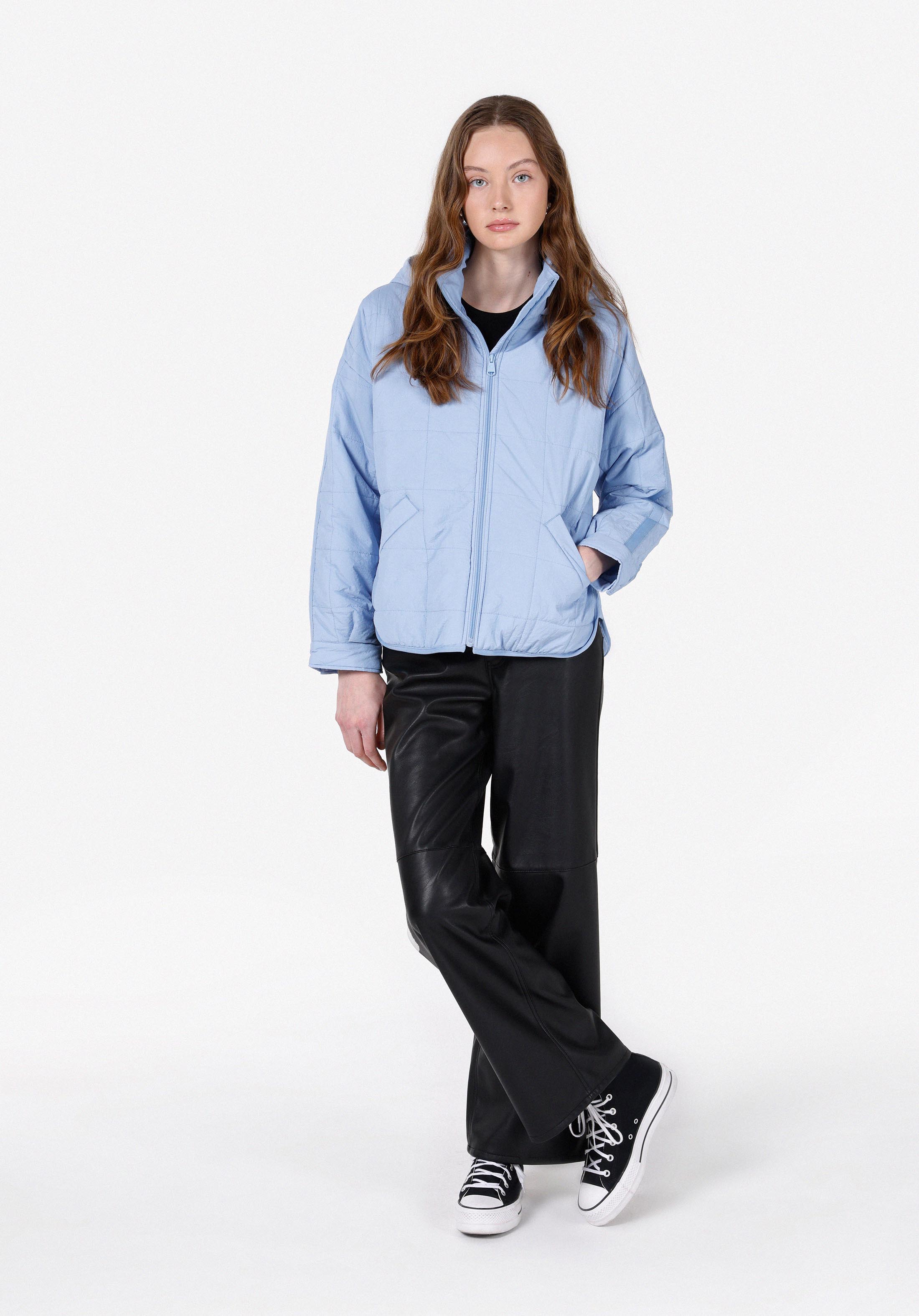 Regular Fit Kapüşonlu Fermuarlı Astarlı Suya Dayanıklı Kadın Mavi Mont