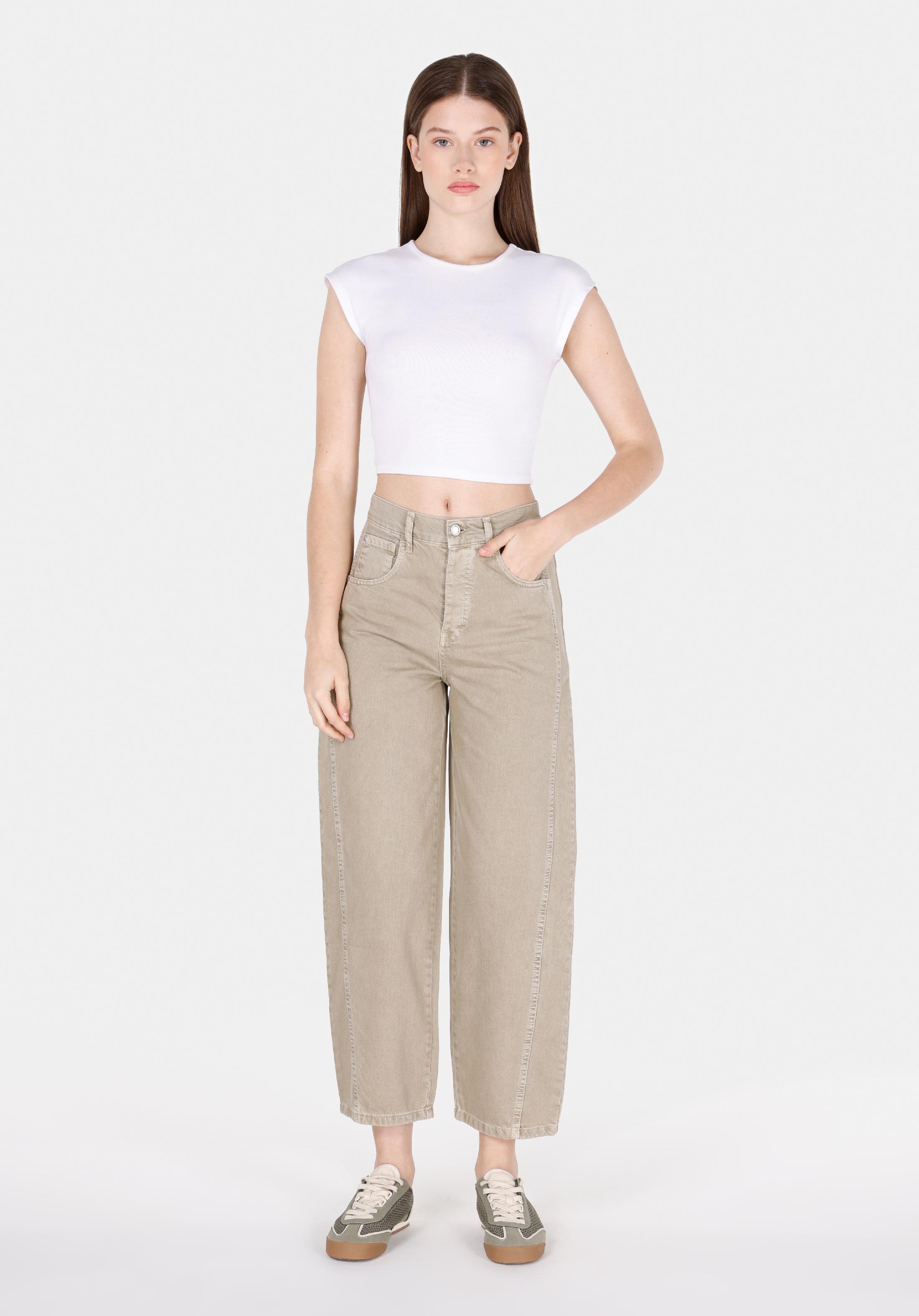 Balloon Fit Orta Bel Geniş Paça Kadın Yeşil  Pantolon