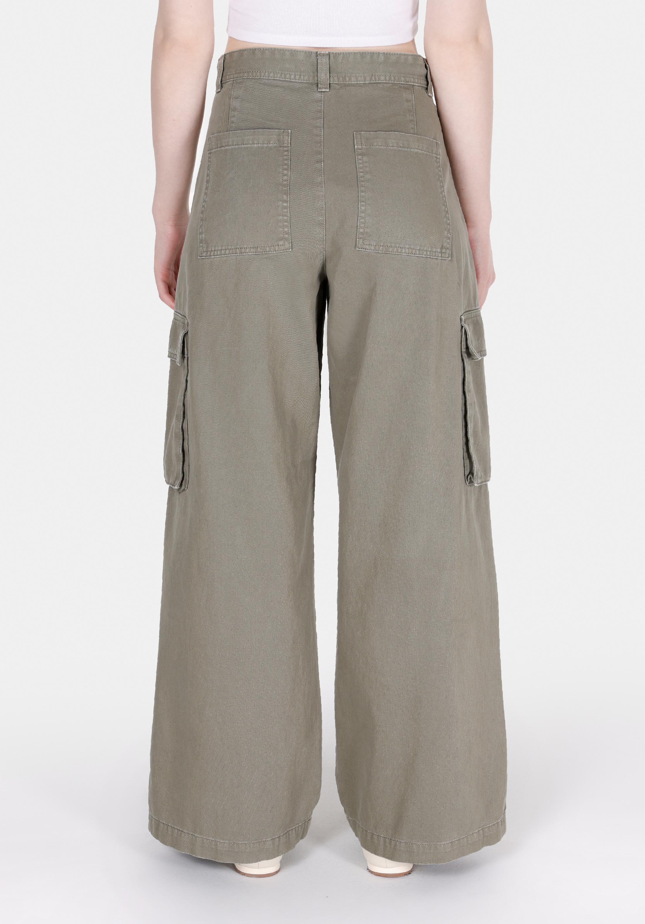 Regular Fit Orta Bel Geniş Paça Kadın Yeşil  Pantolon