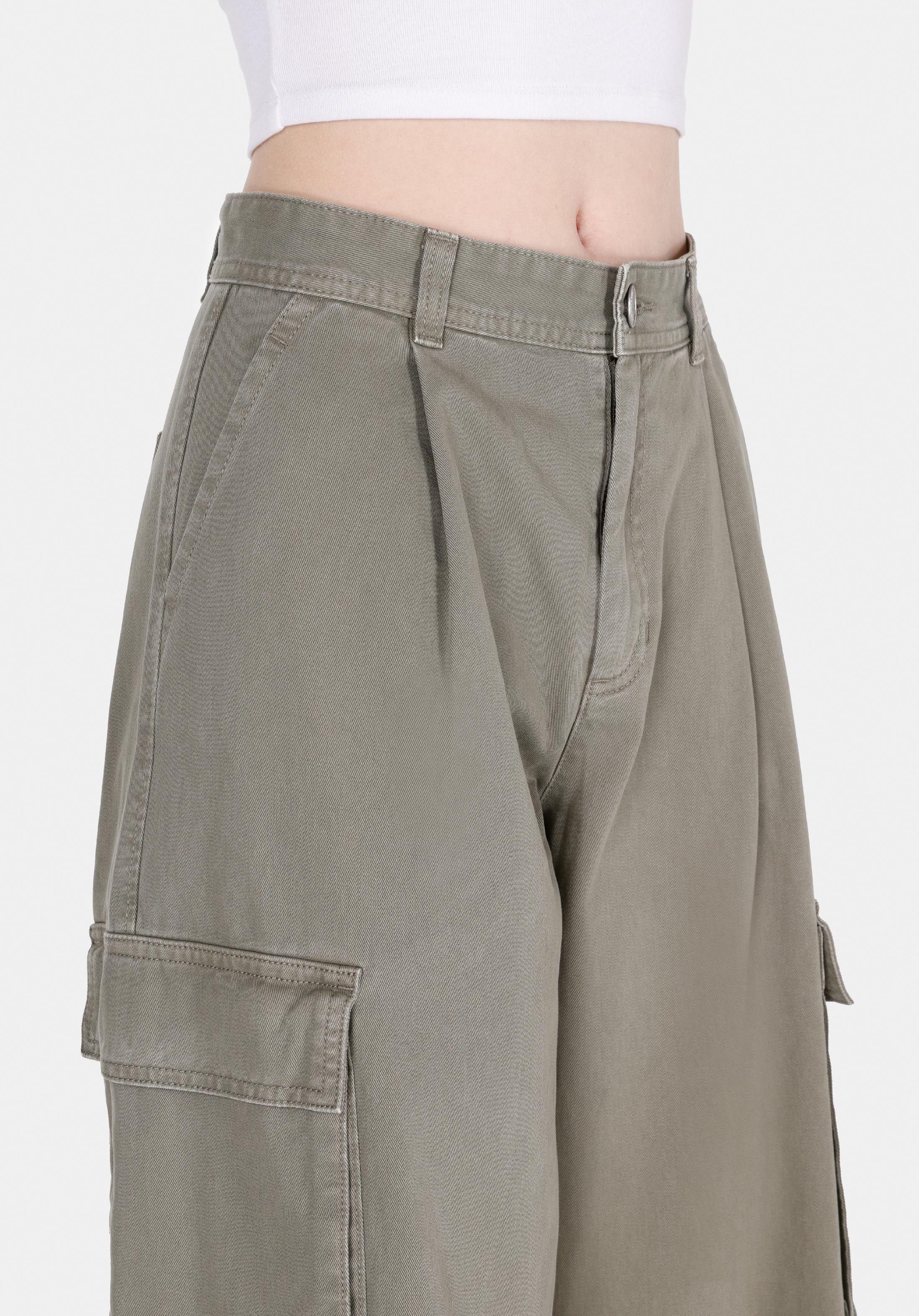 Regular Fit Orta Bel Geniş Paça Kadın Yeşil  Pantolon