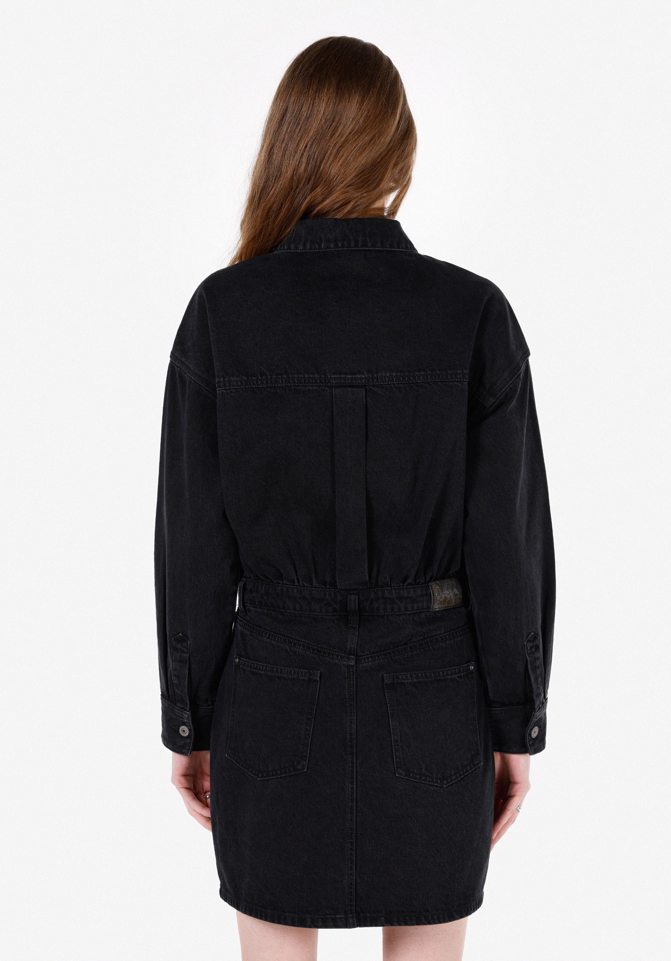 Slim Fit Düz Kadın Siyah Uzun Kol Elbise