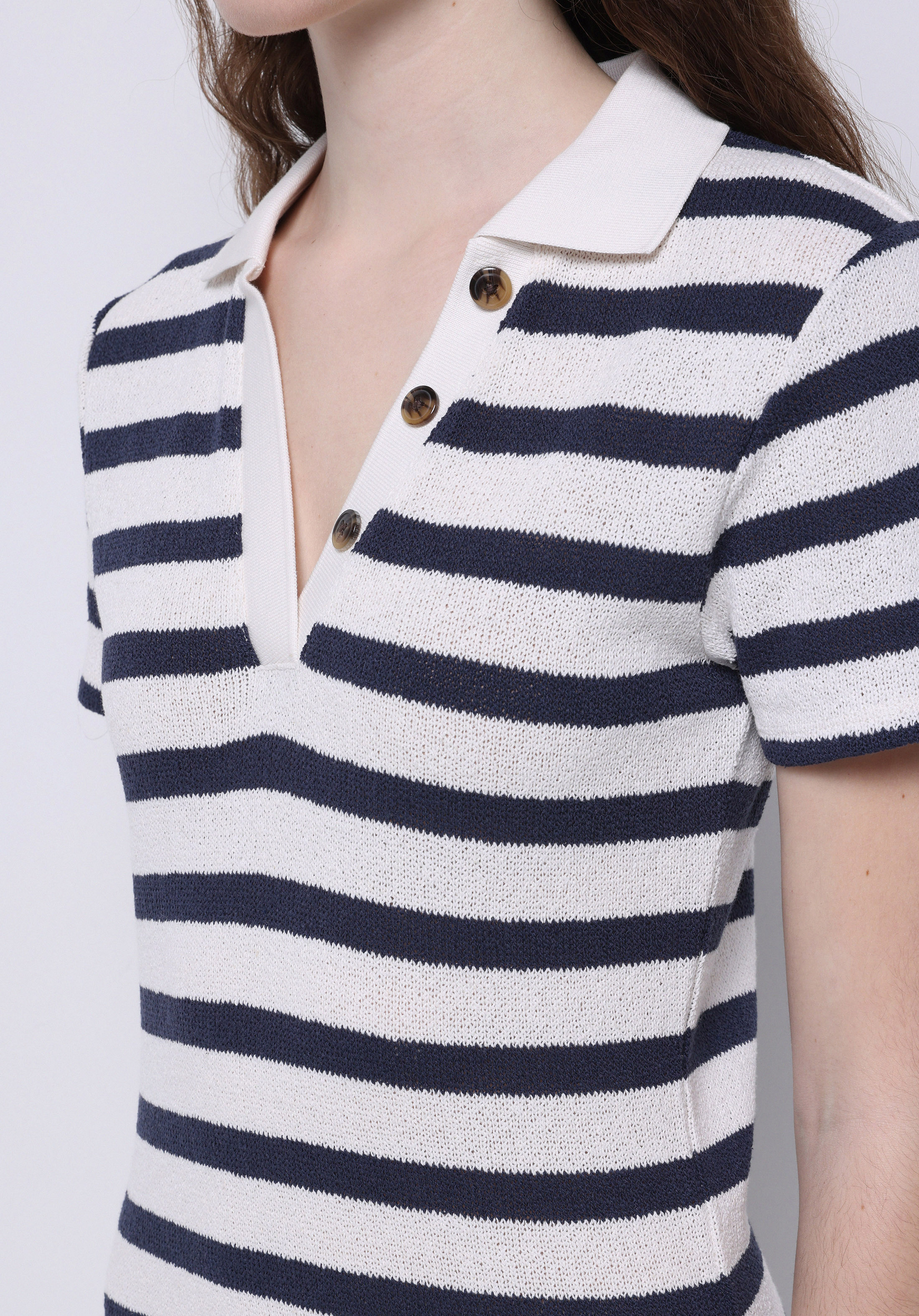 Slim Fit Çizgili Kadın Lacivert Kısa Kol Elbise