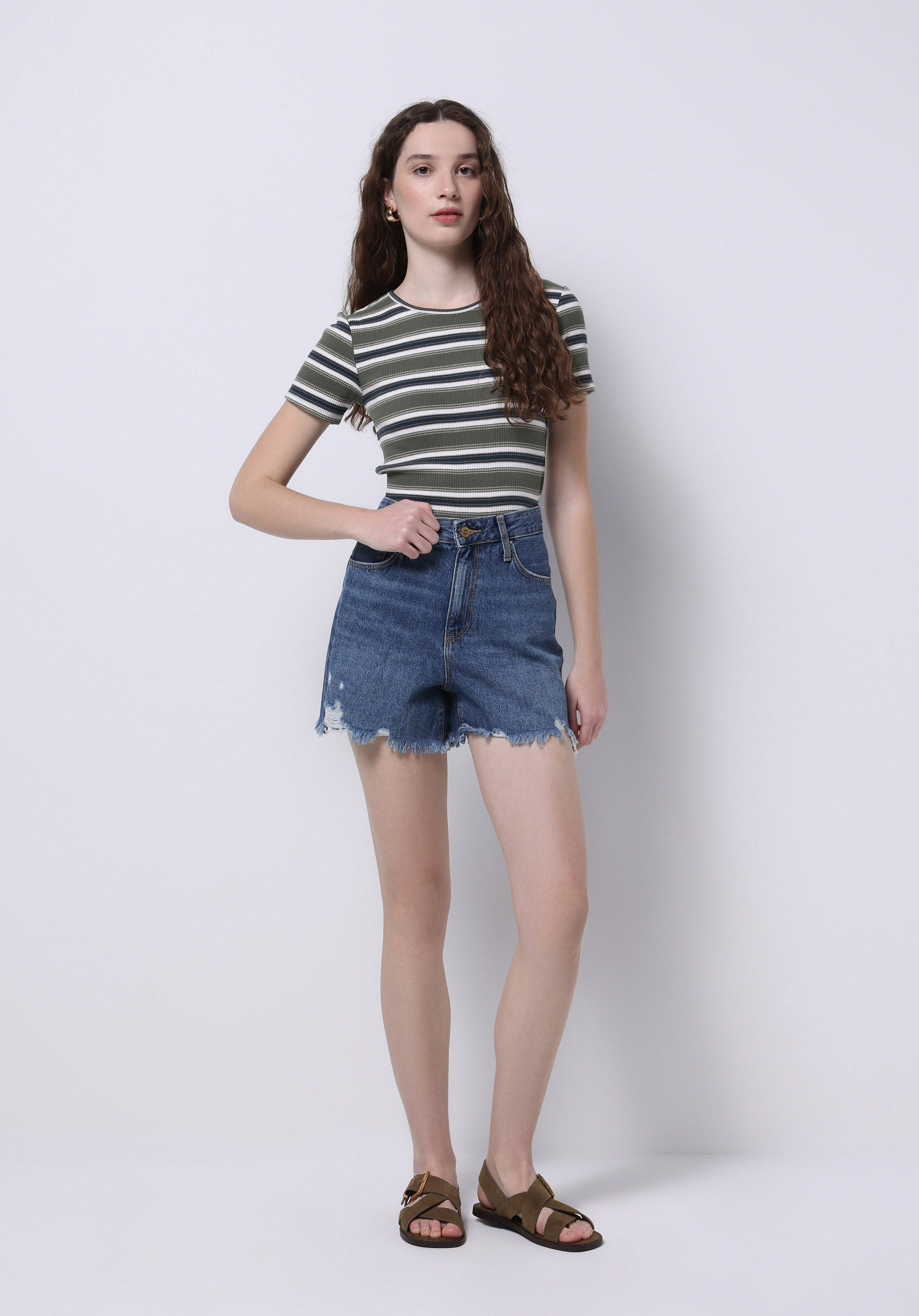 Mom Fit Yüksel Bel Düz Kadın Denim Jean Şort