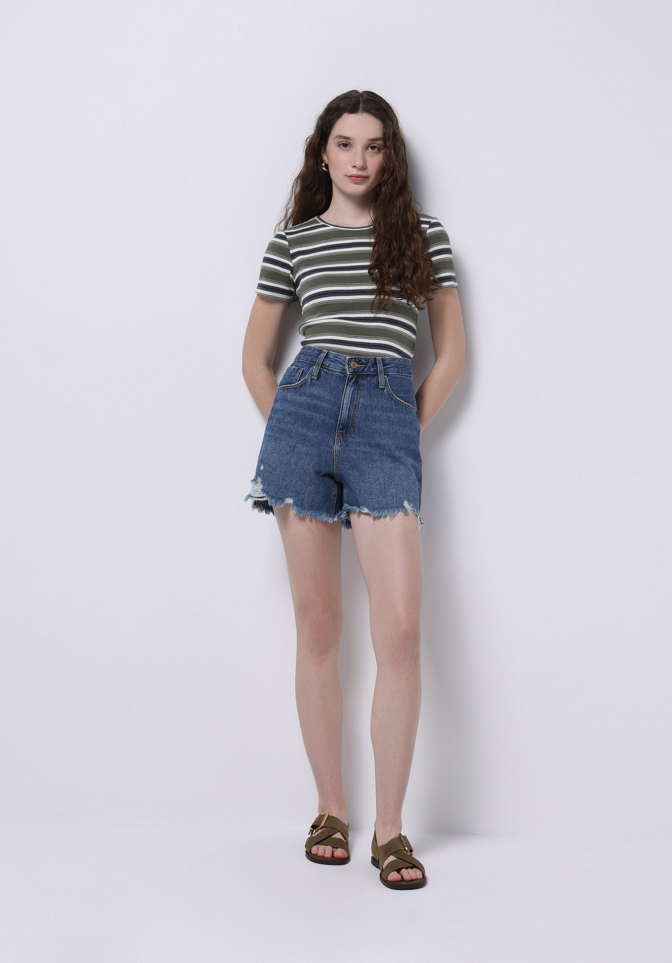 Mom Fit Yüksel Bel Düz Kadın Denim Jean Şort
