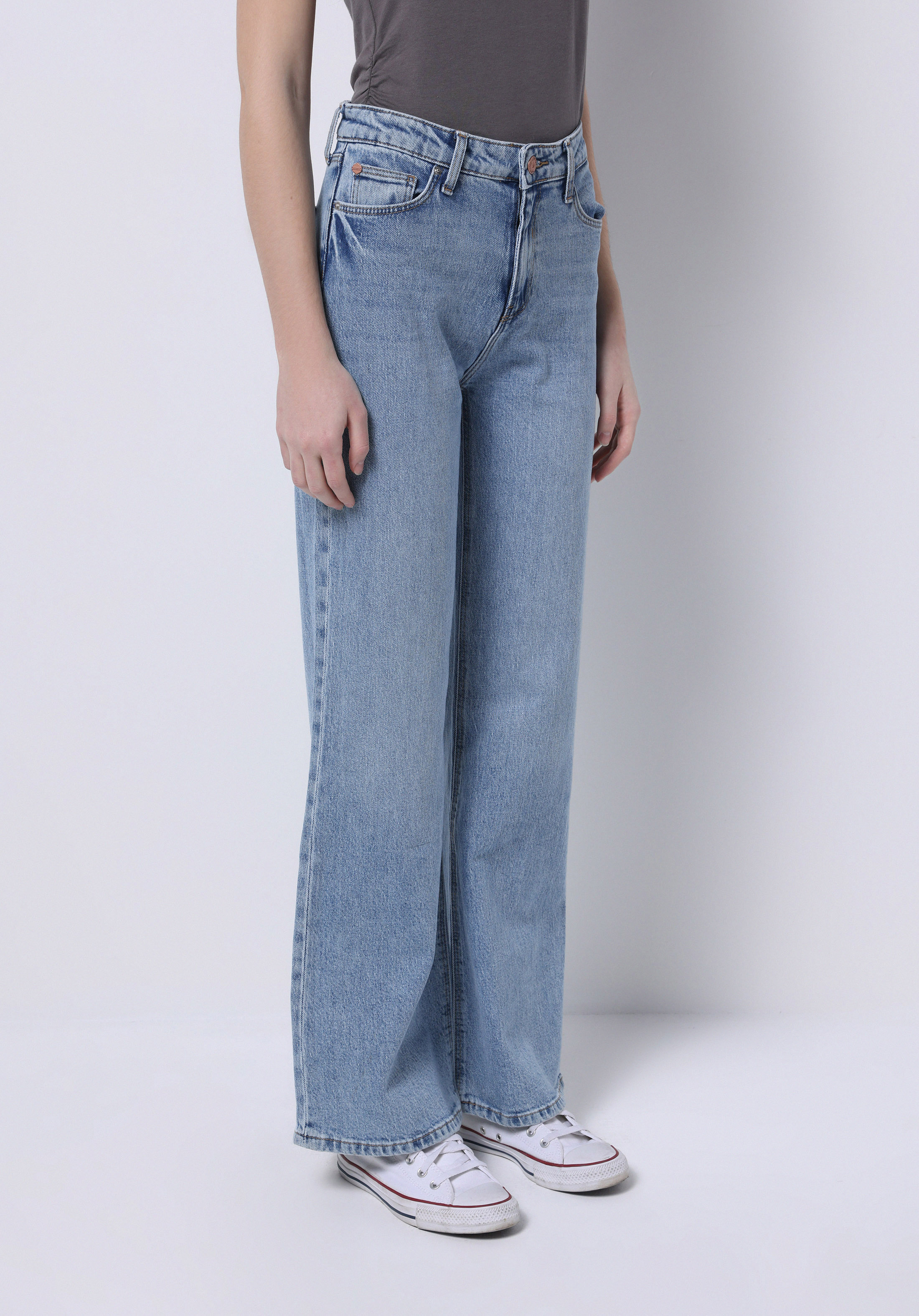 Regular Fit Yüksel Bel Geniş Paça Kadın İndigo Jean Pantolon