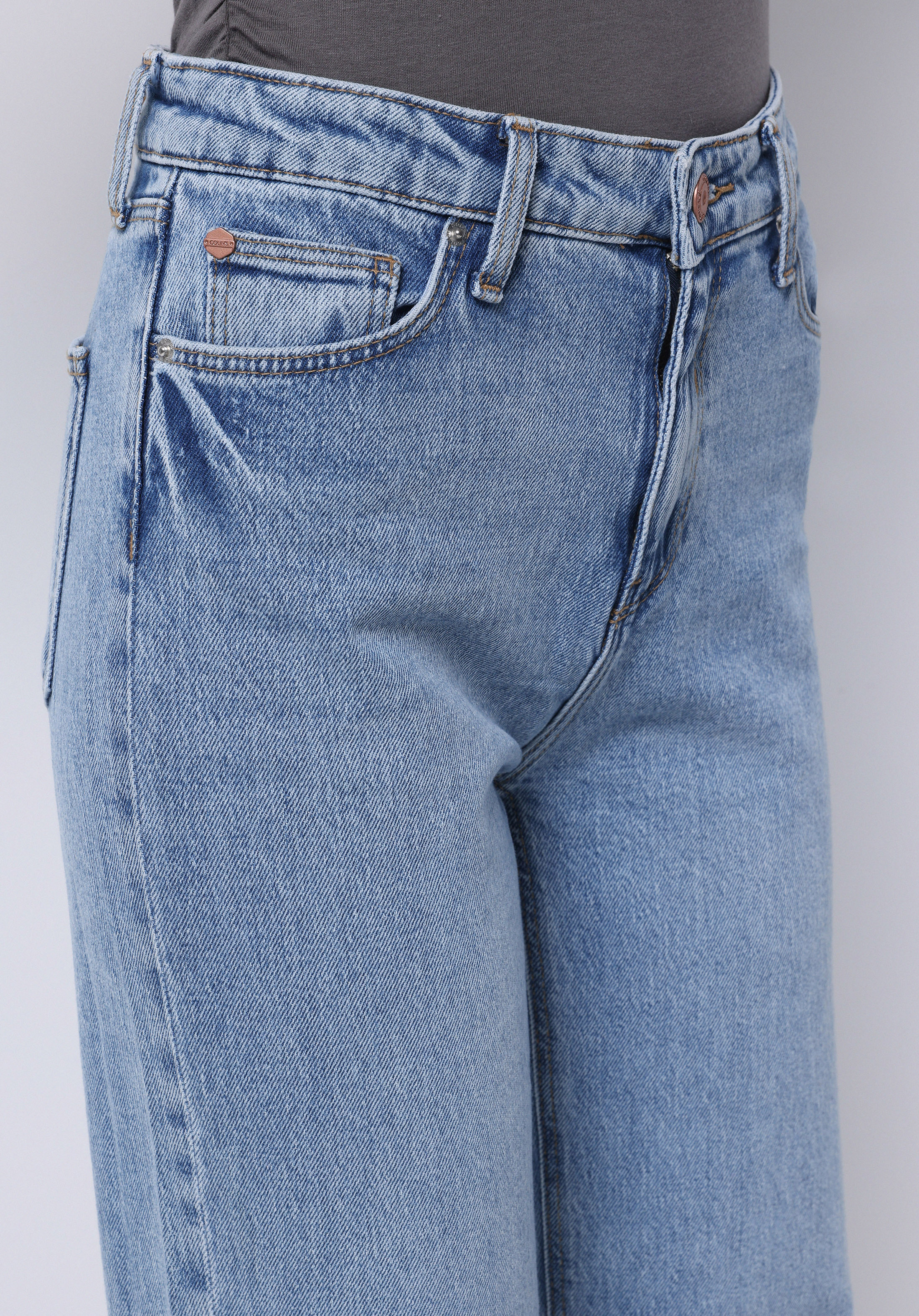 Regular Fit Yüksel Bel Geniş Paça Kadın İndigo Jean Pantolon