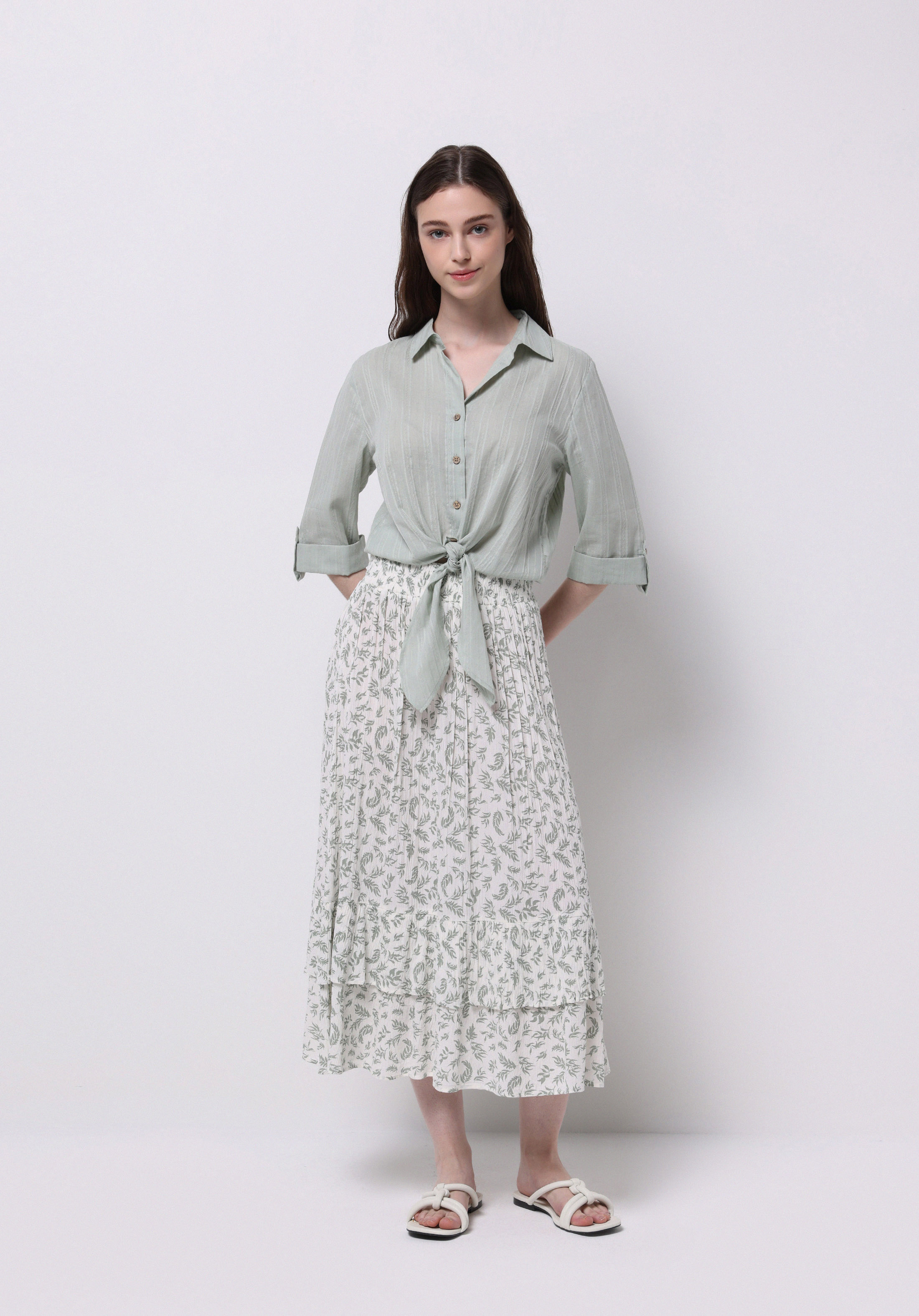 Maxi Length Baskılı  Kadın Ekru Etek