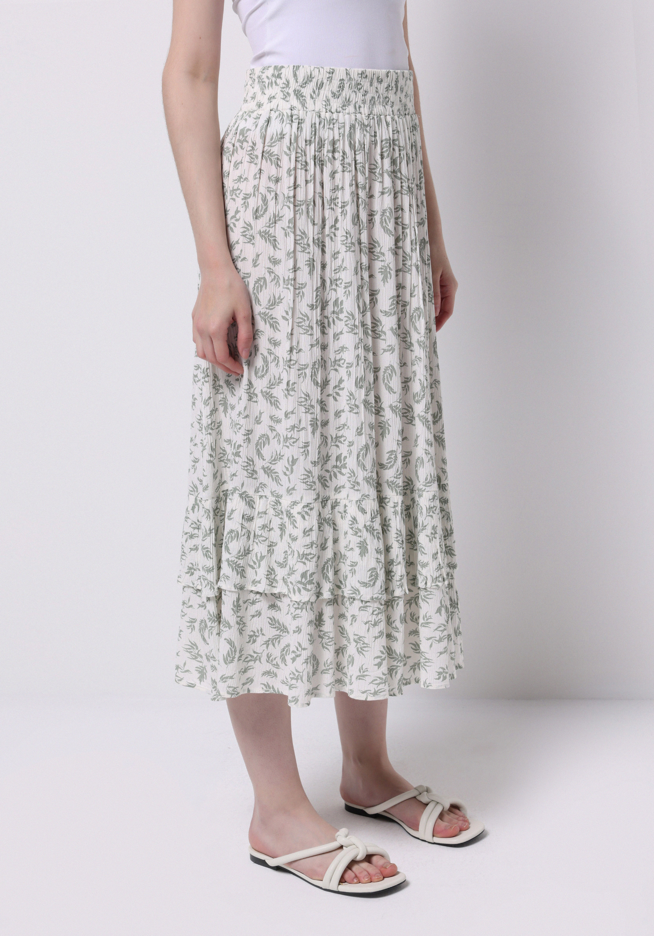 Maxi Length Baskılı  Kadın Ekru Etek