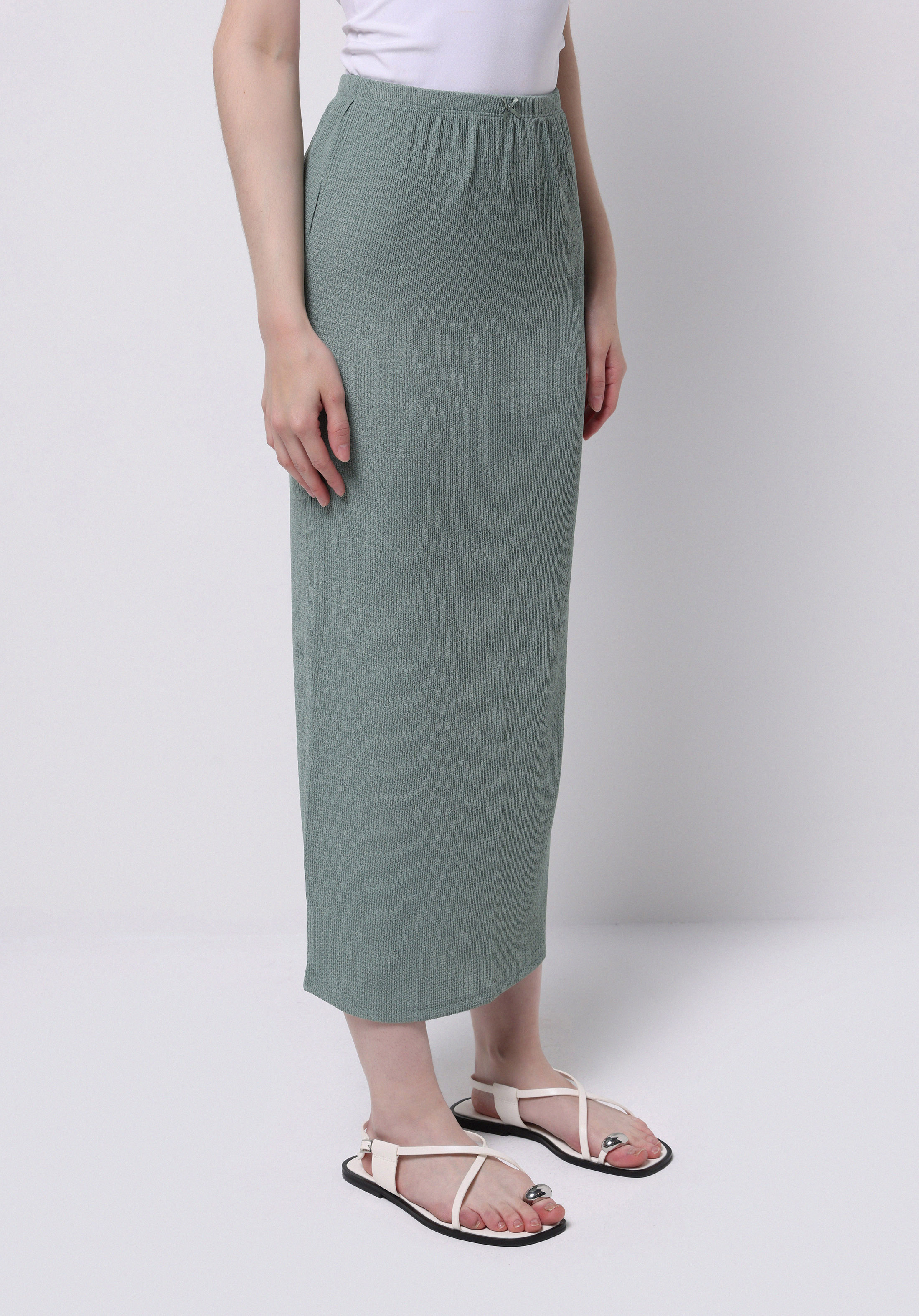 Slim Fit Düz  Kadın Yeşil Etek