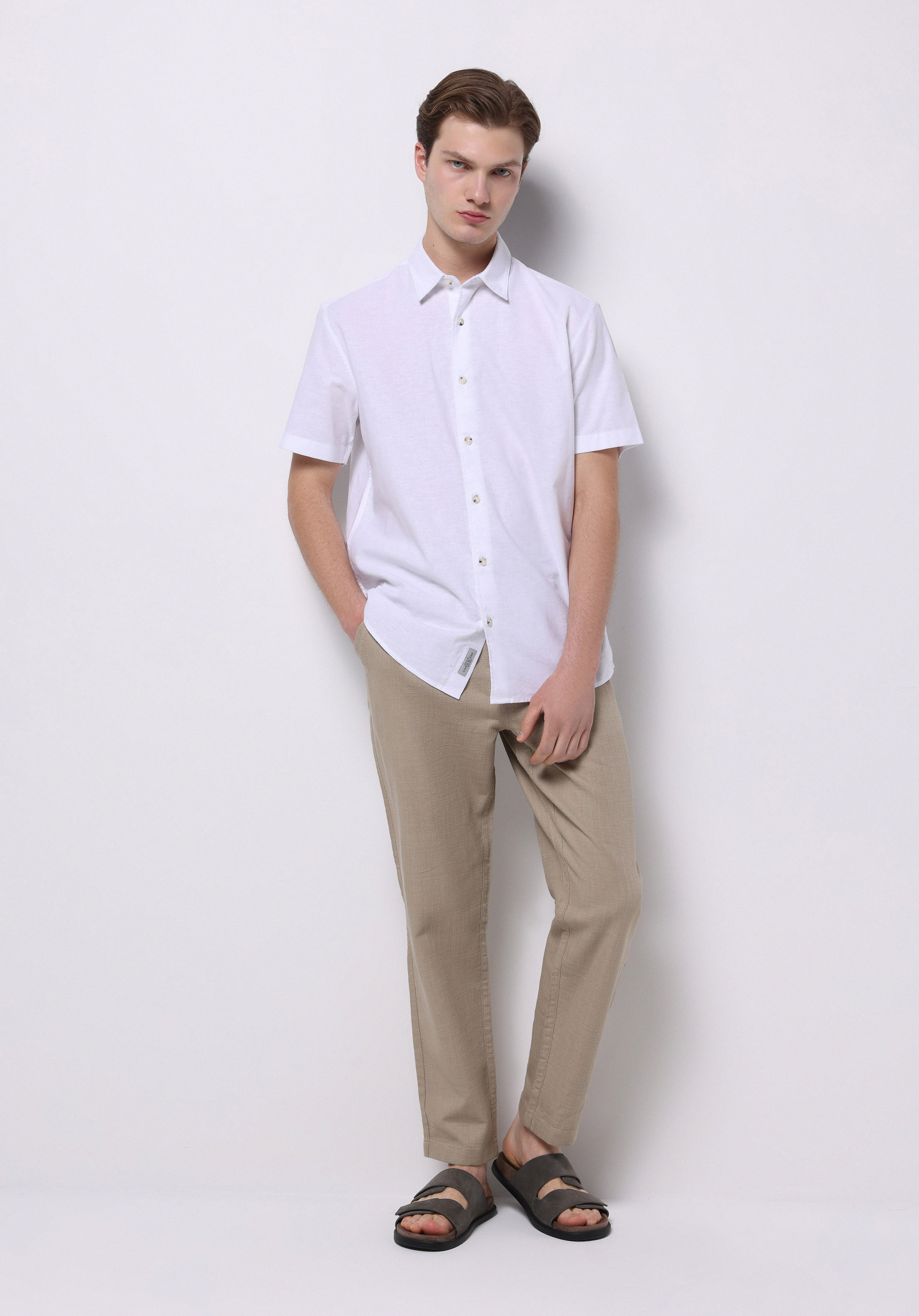Regular Fit Orta Bel Uzun Paça Erkek Bej  Pantolon