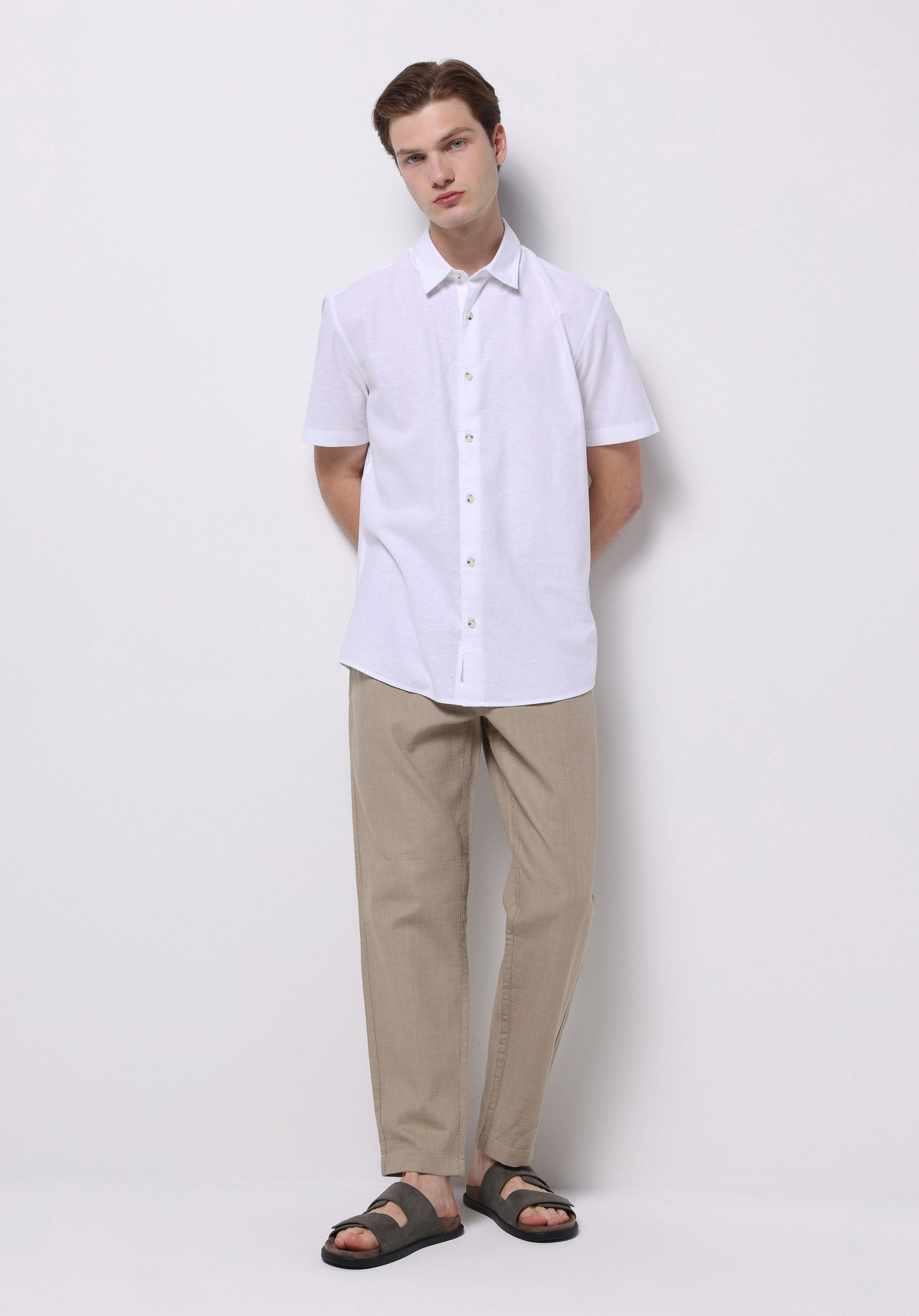 Regular Fit Orta Bel Uzun Paça Erkek Bej  Pantolon