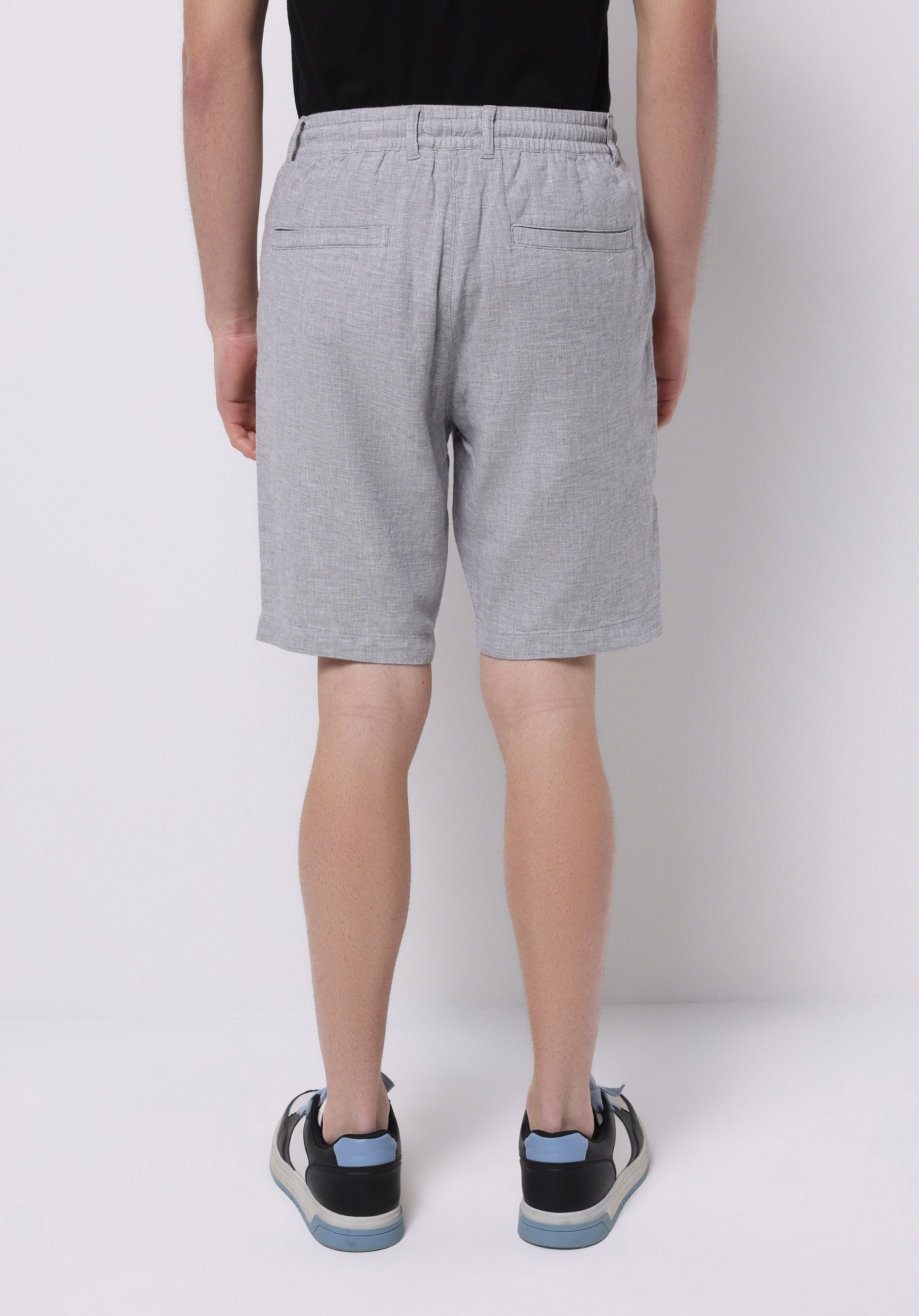 Regular Fit Orta Bel Düz Erkek Keten Karışımlı Gri Şort