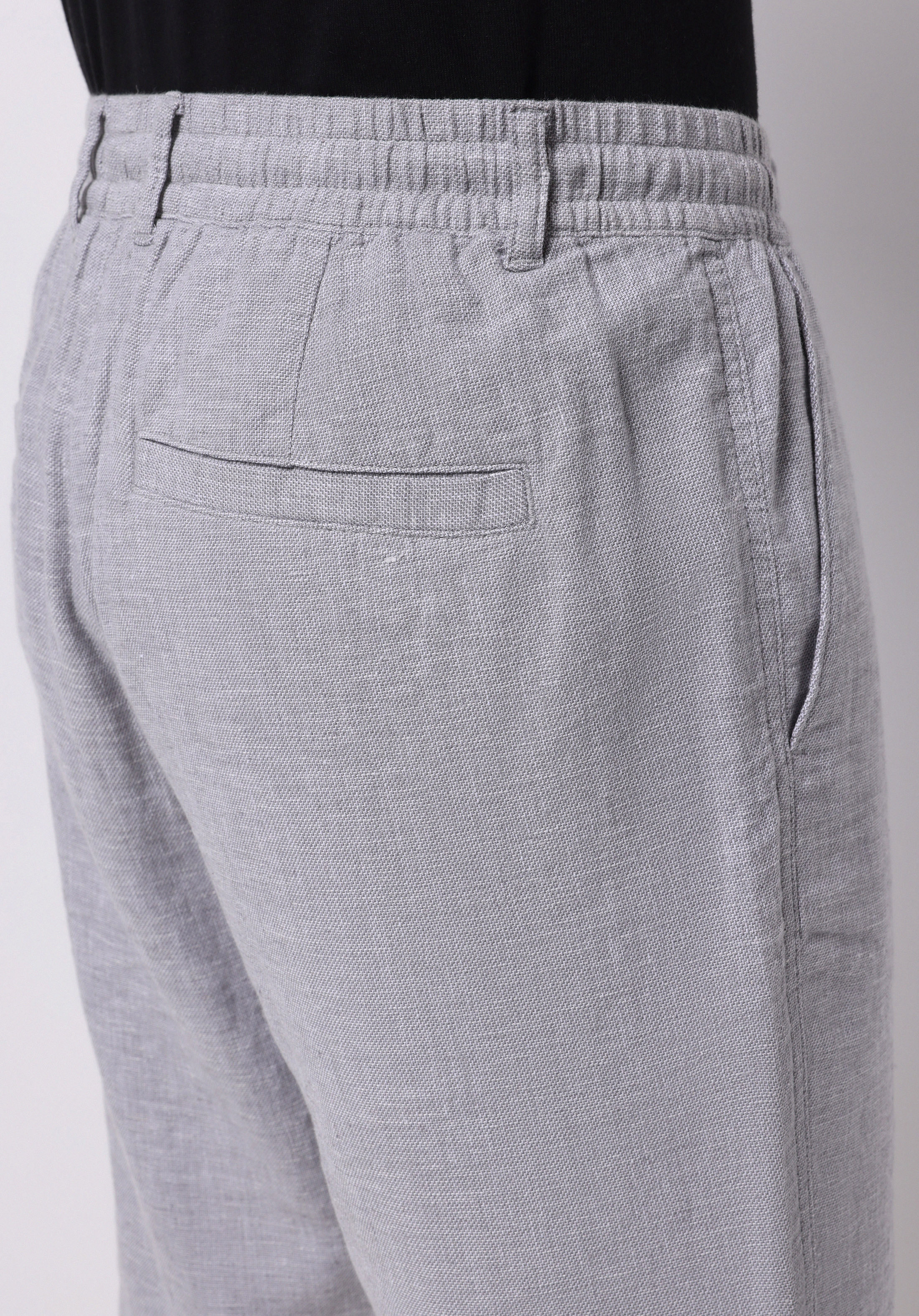 Regular Fit Orta Bel Düz Erkek Keten Karışımlı Gri Şort