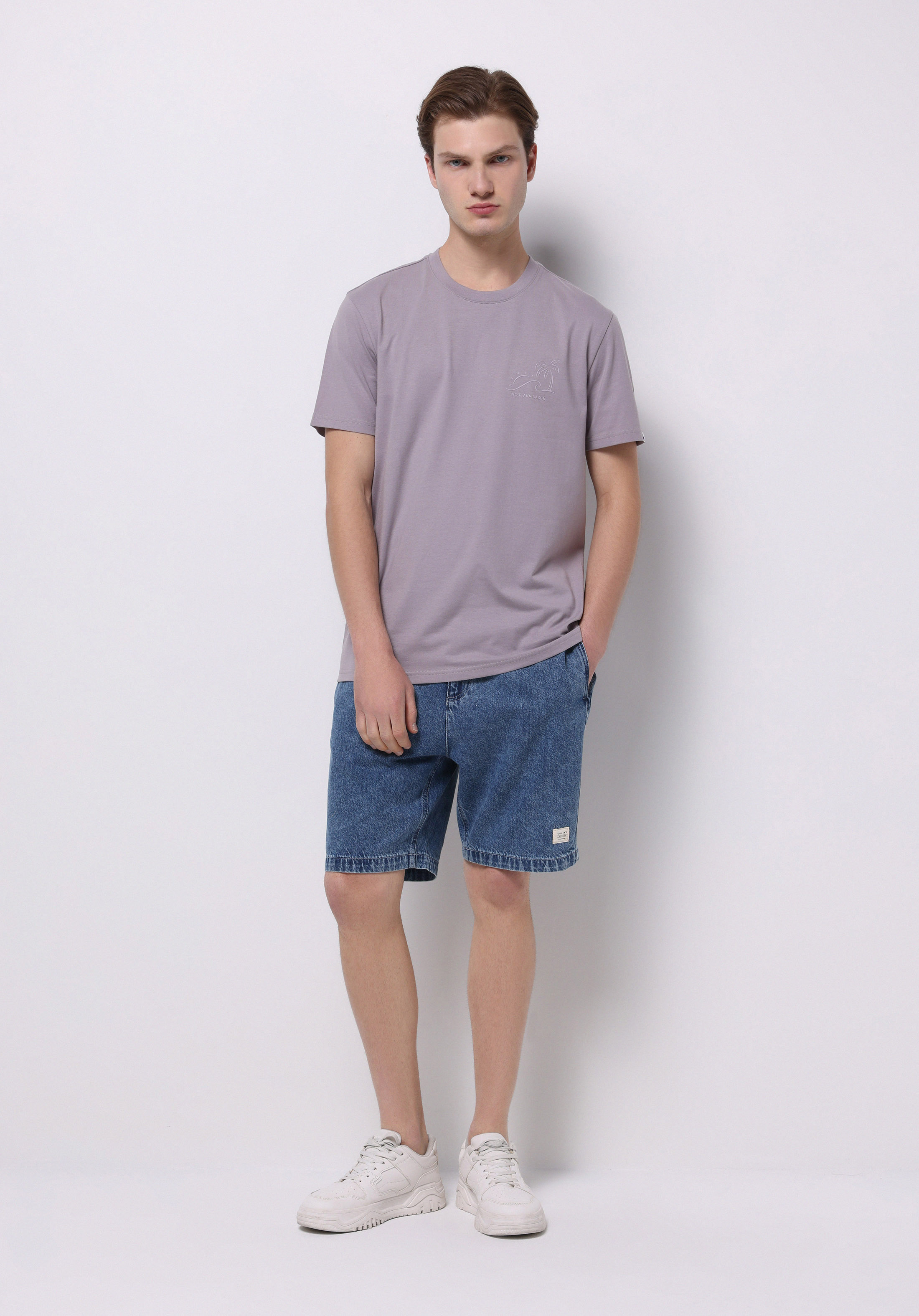 Regular Fit Orta Bel Düz Erkek İndigo Jean Şort
