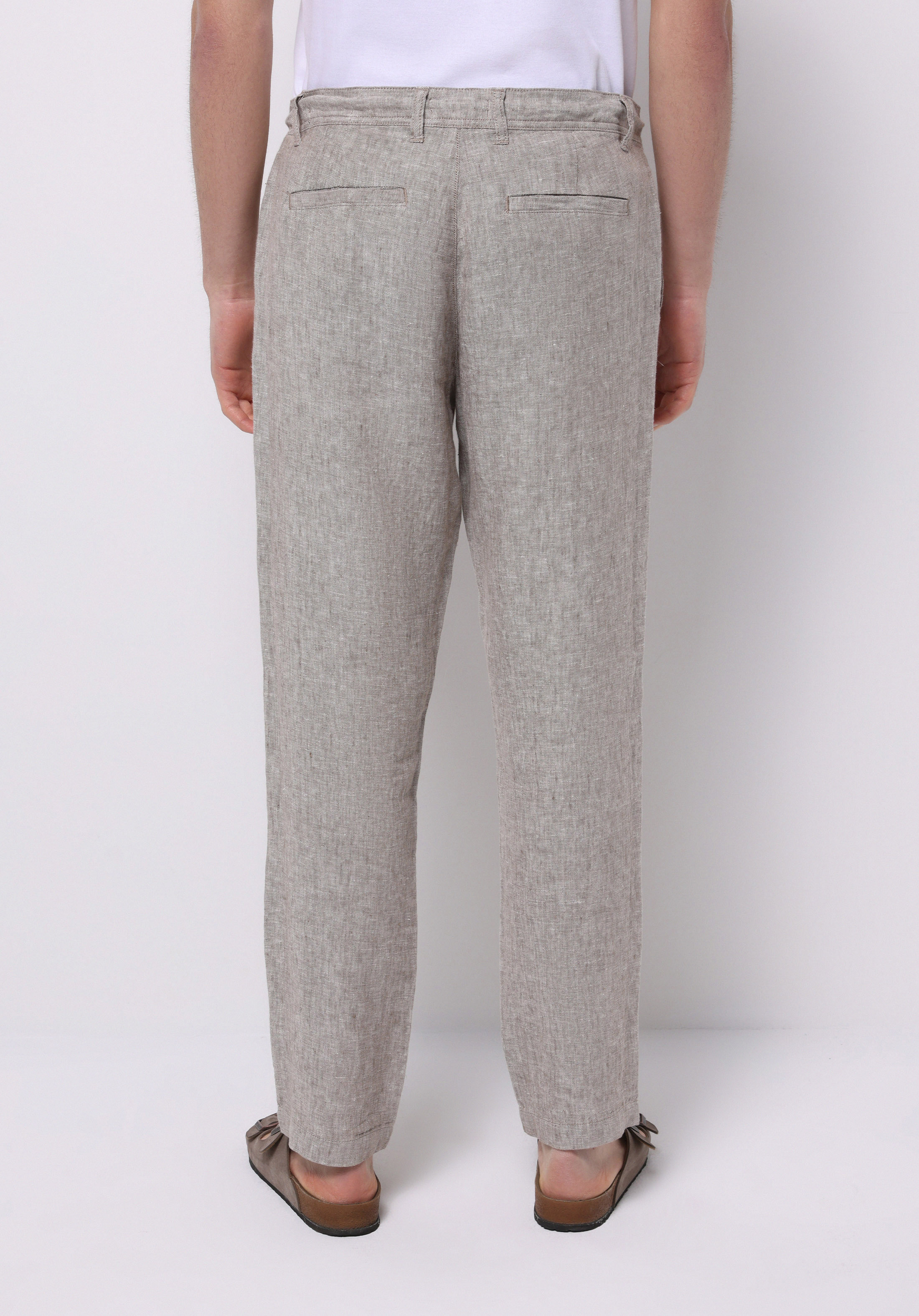 Regular Fit Orta Bel Uzun Paça Erkek Keten Karışımlı Kahverengi  Pantolon