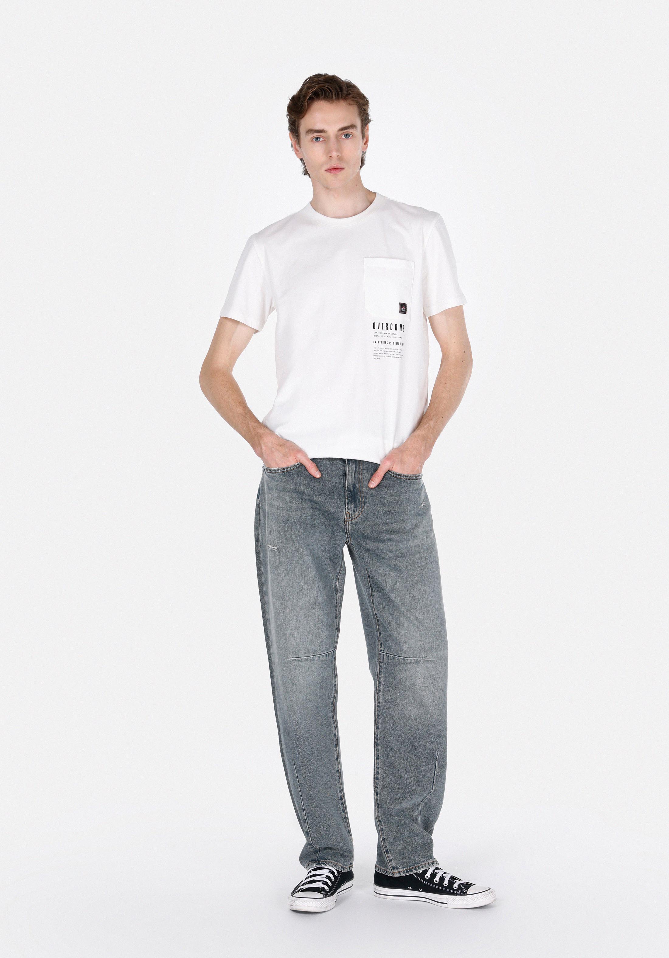 Baggy Fit Orta Bel Düz Paça Erkek Yeşil Jean Pantolon