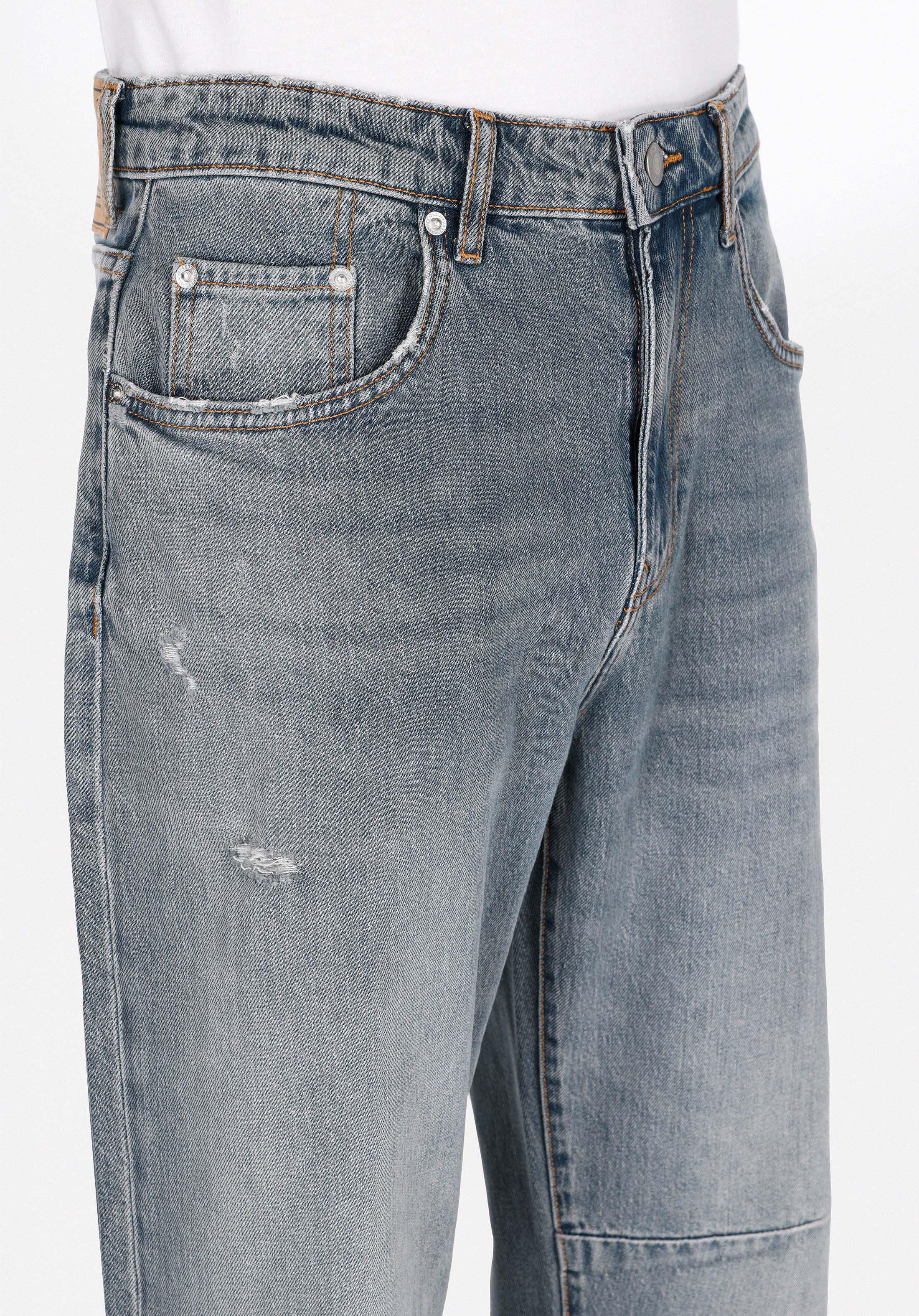 Baggy Fit Orta Bel Düz Paça Erkek Yeşil Jean Pantolon