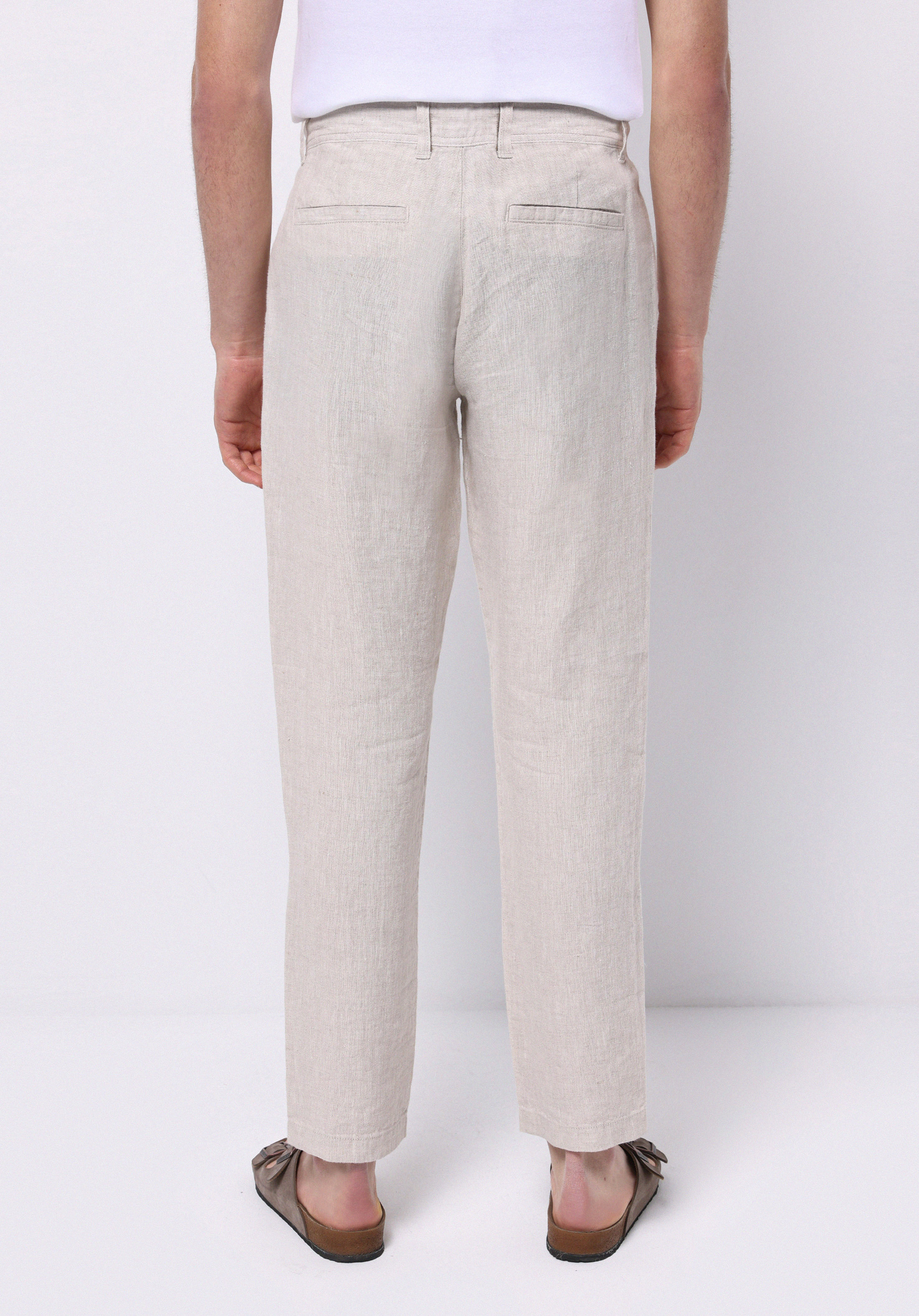 Regular Fit Orta Bel Uzun Paça Erkek Keten Taş  Pantolon