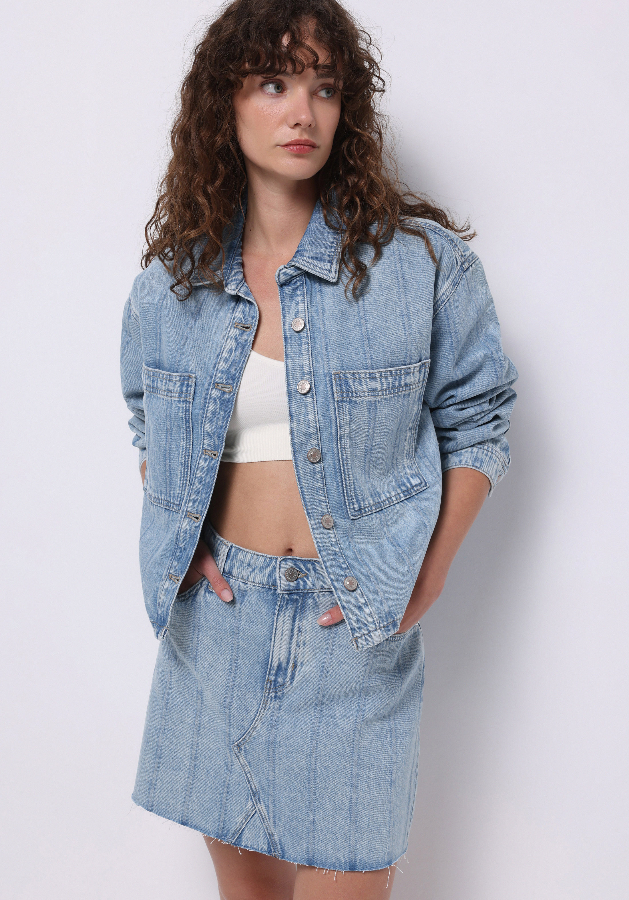 Oversize Fit Fermuarlı Astarsız  Kadın Mavi Ceket