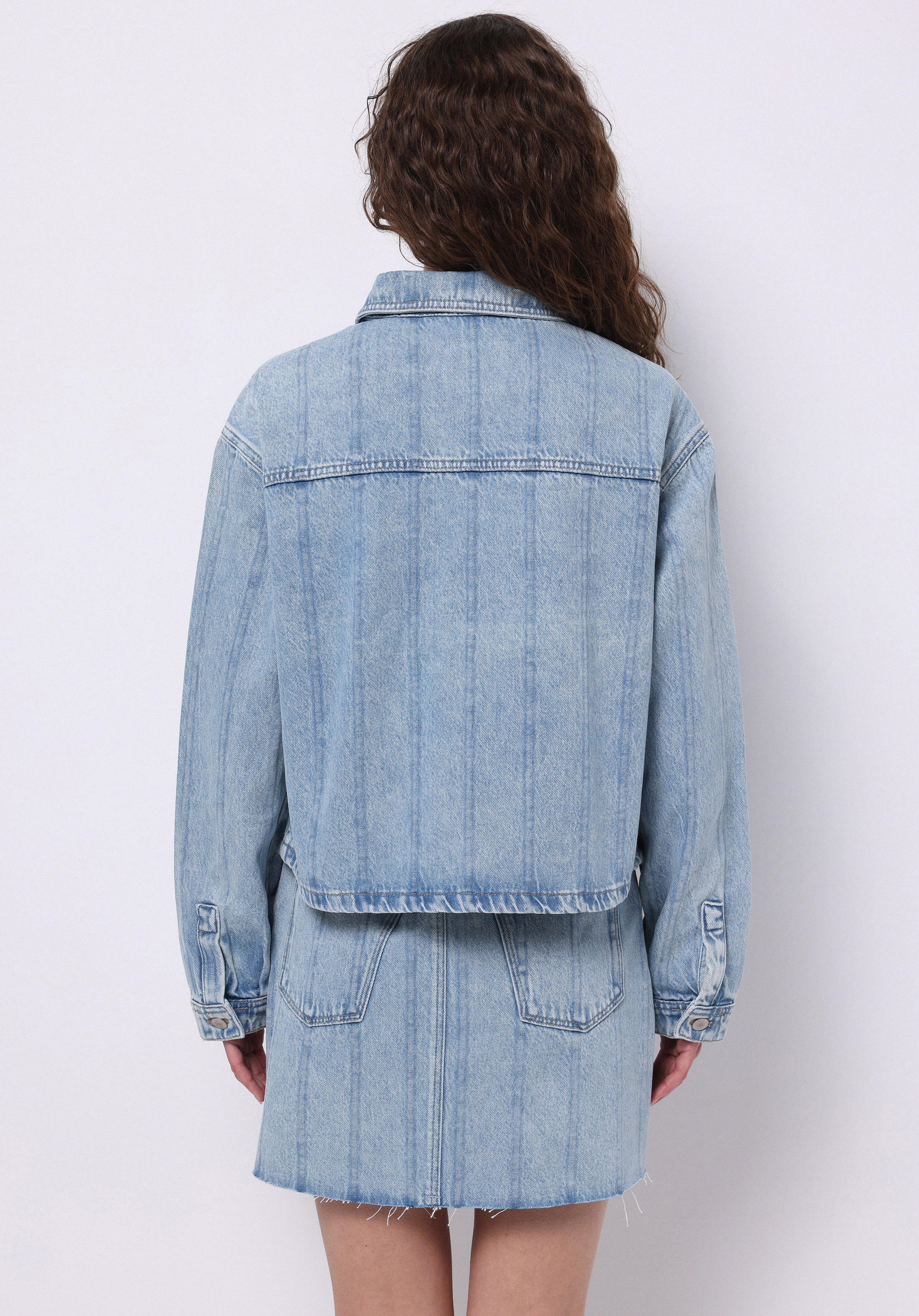 Oversize Fit Fermuarlı Astarsız  Kadın Mavi Ceket