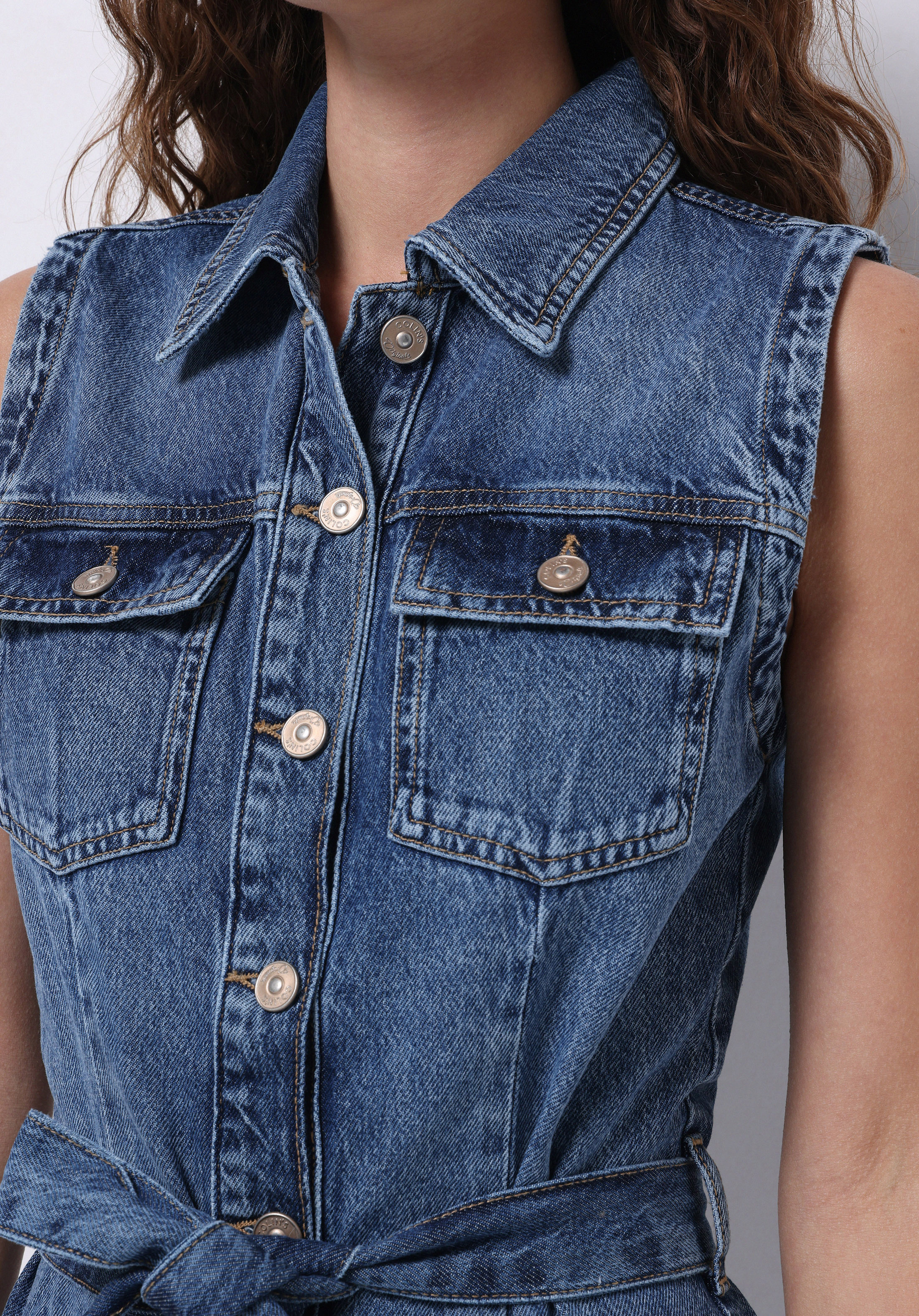Slim Fit Düz Kadın Mavi Kolsuz Elbise