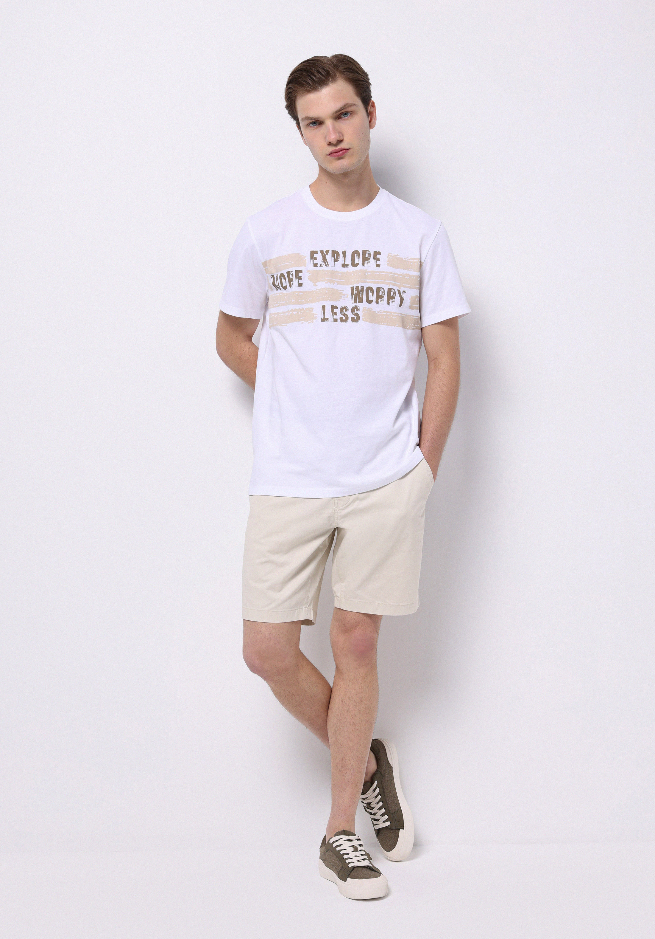 Regular Fit Orta Bel Düz Erkek Taş Şort