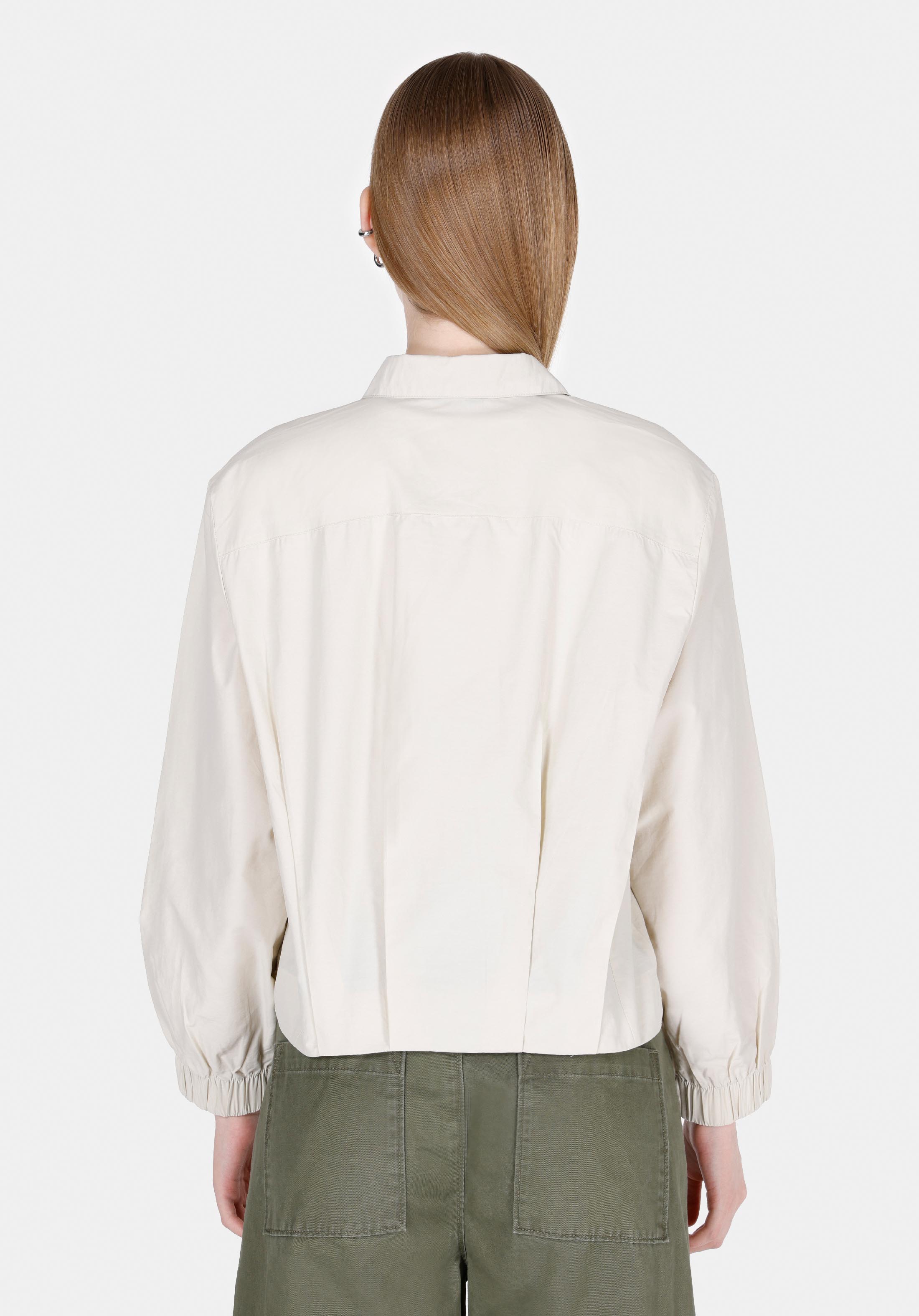 Regular Fit Shirt Neck Düz Kadın Bej Uzun Kol Gömlek