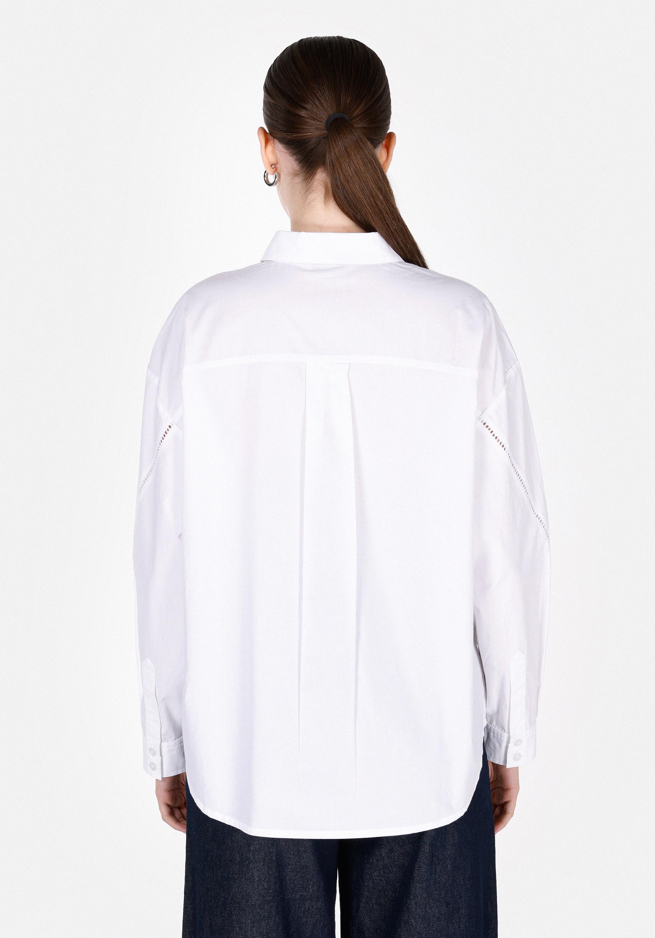 Regular Fit Shirt Neck Düz Kadın Beyaz Uzun Kol Gömlek