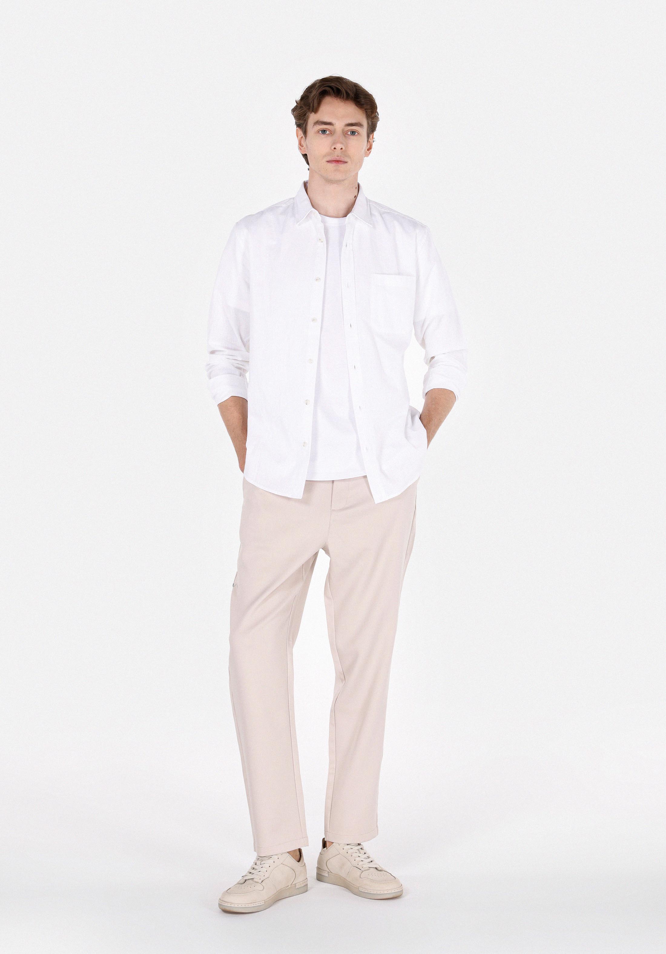 Regular Fit Shirt Neck Düz Erkek Beyaz Uzun Kol Gömlek