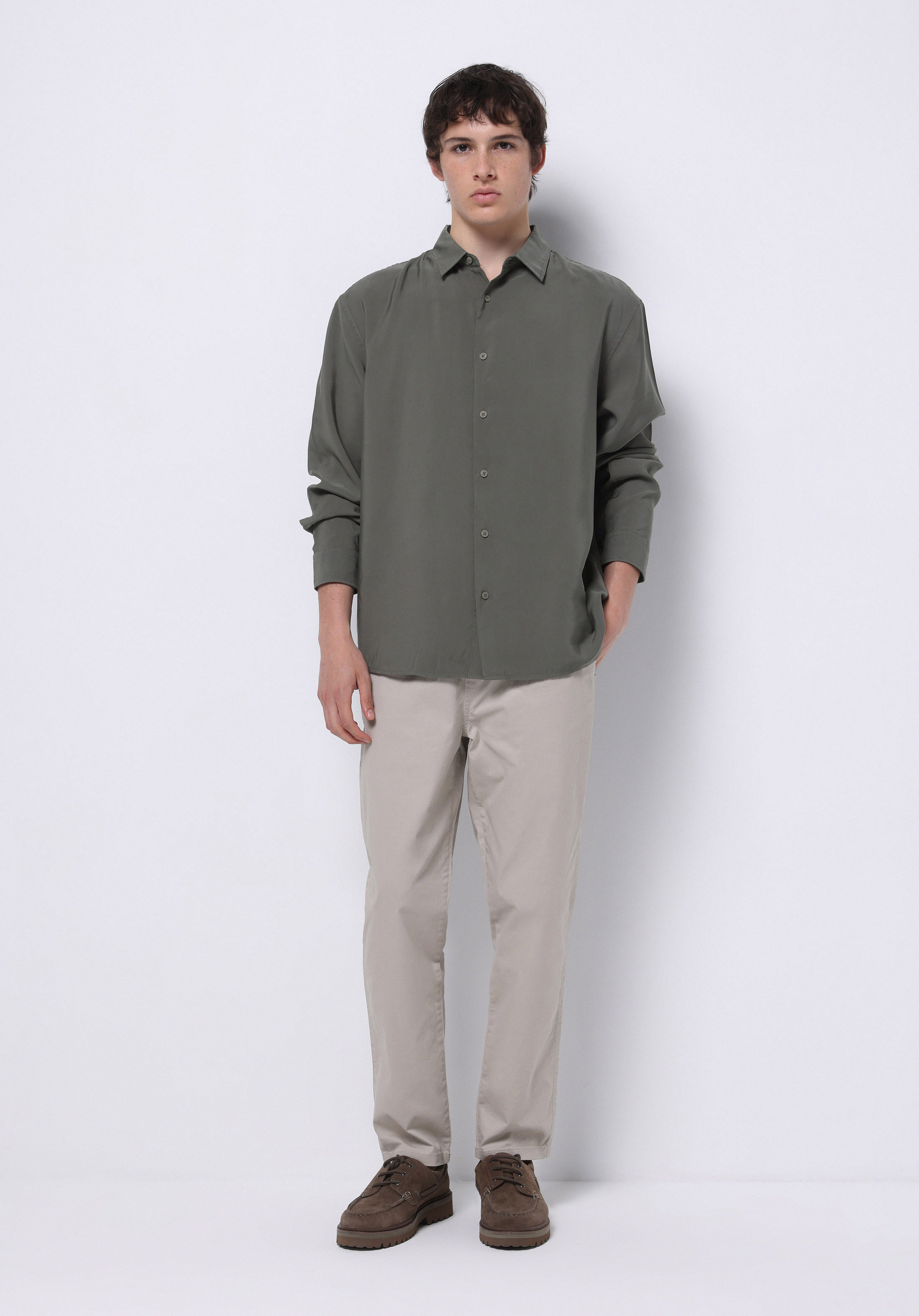 Comfort Fit Orta Bel Uzun Paça Erkek Bej  Pantolon