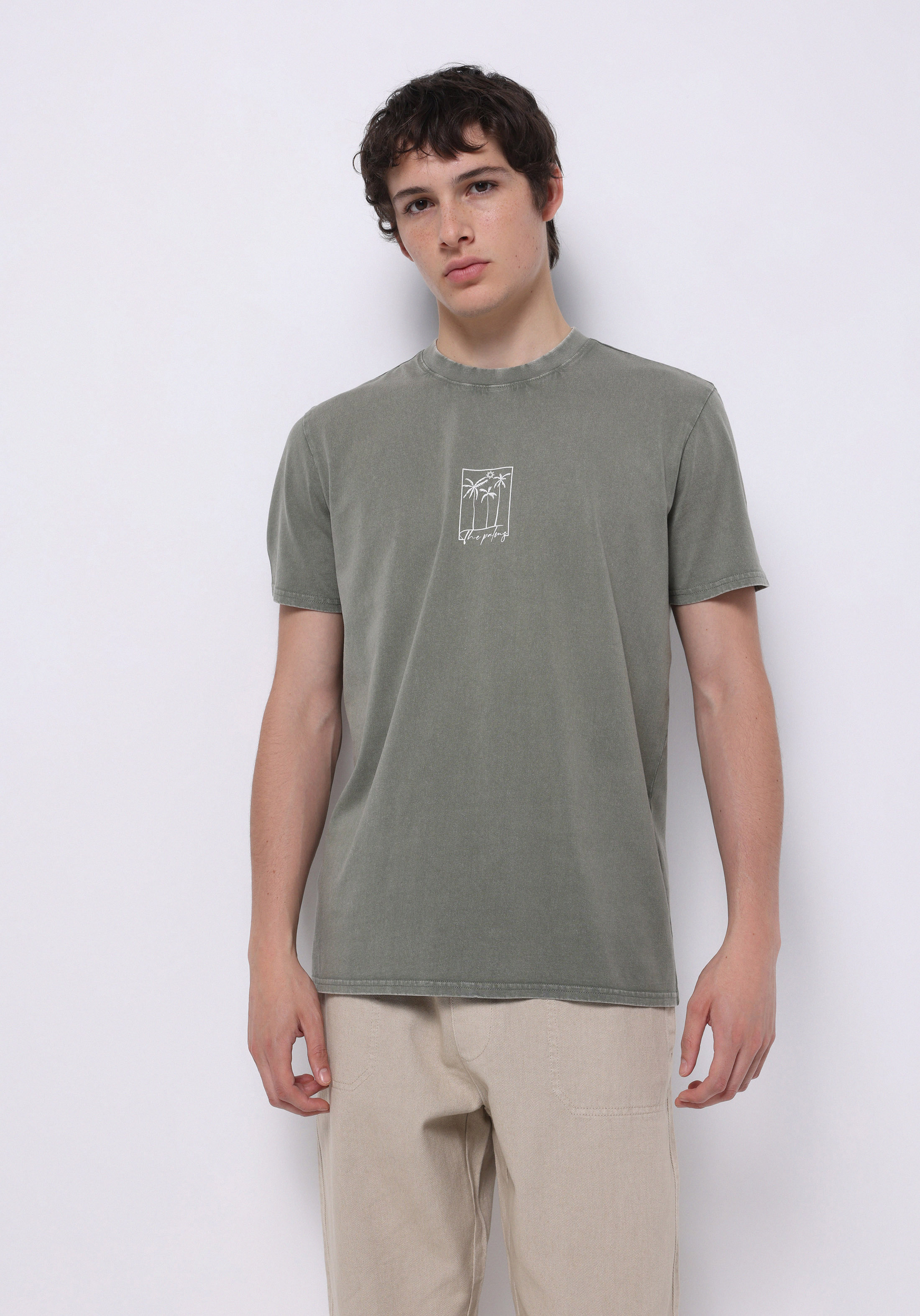 Regular Fit Yuvarlak Yaka Düz Erkek Yeşil Kısa Kol Tişört