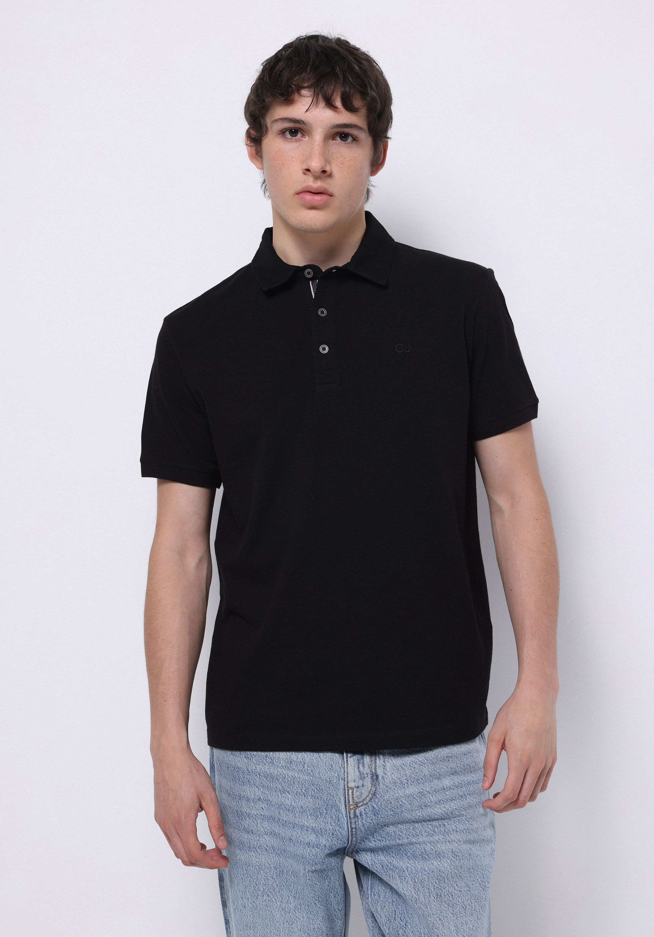 Regular Fit Polo Yaka Düz Erkek Siyah Kısa Kol Tişört