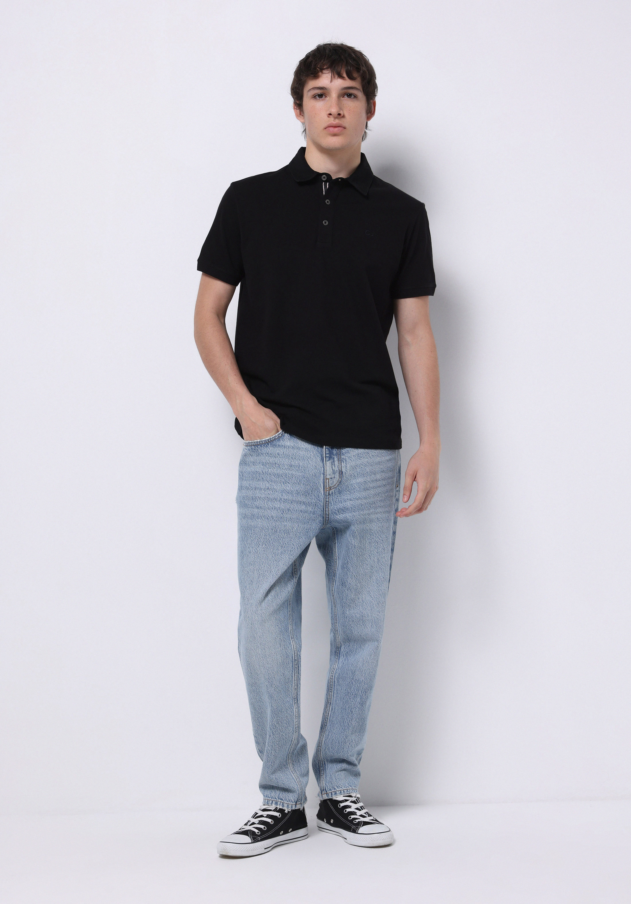 Regular Fit Polo Yaka Düz Erkek Siyah Kısa Kol Tişört