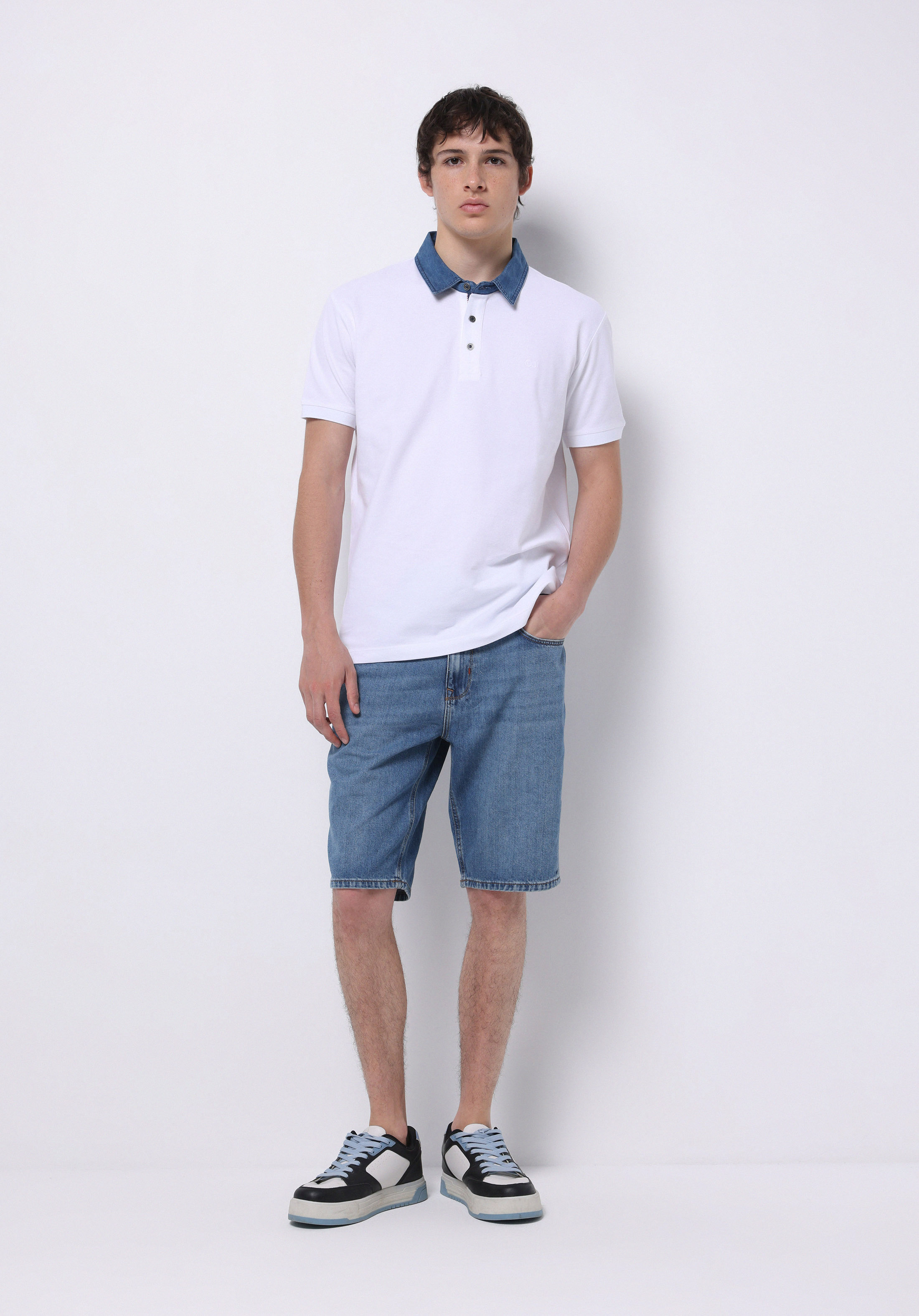 Regular Fit Orta Bel Düz Erkek İndigo Jean Şort