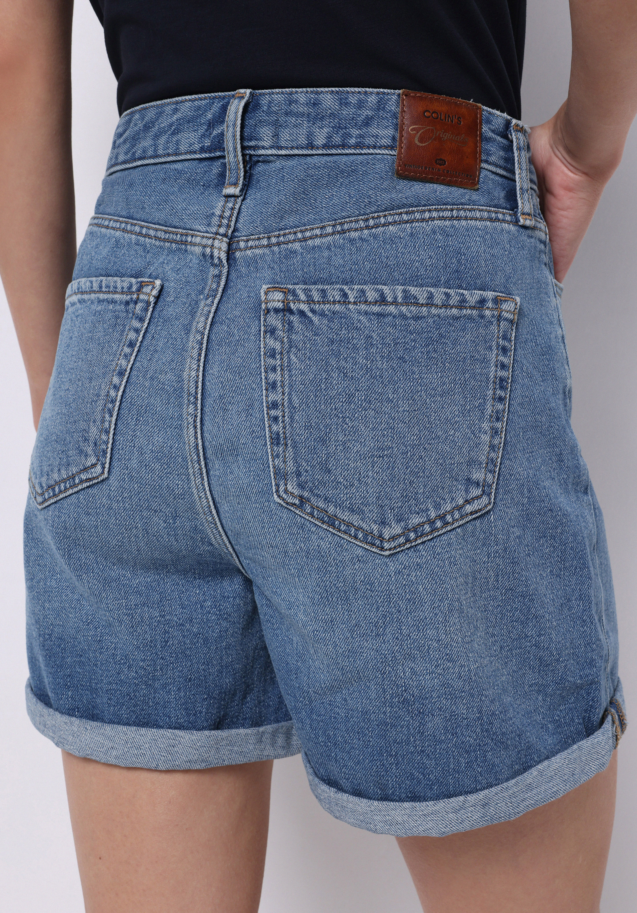 Mom Fit Yüksel Bel Düz Kadın İndigo Jean Şort