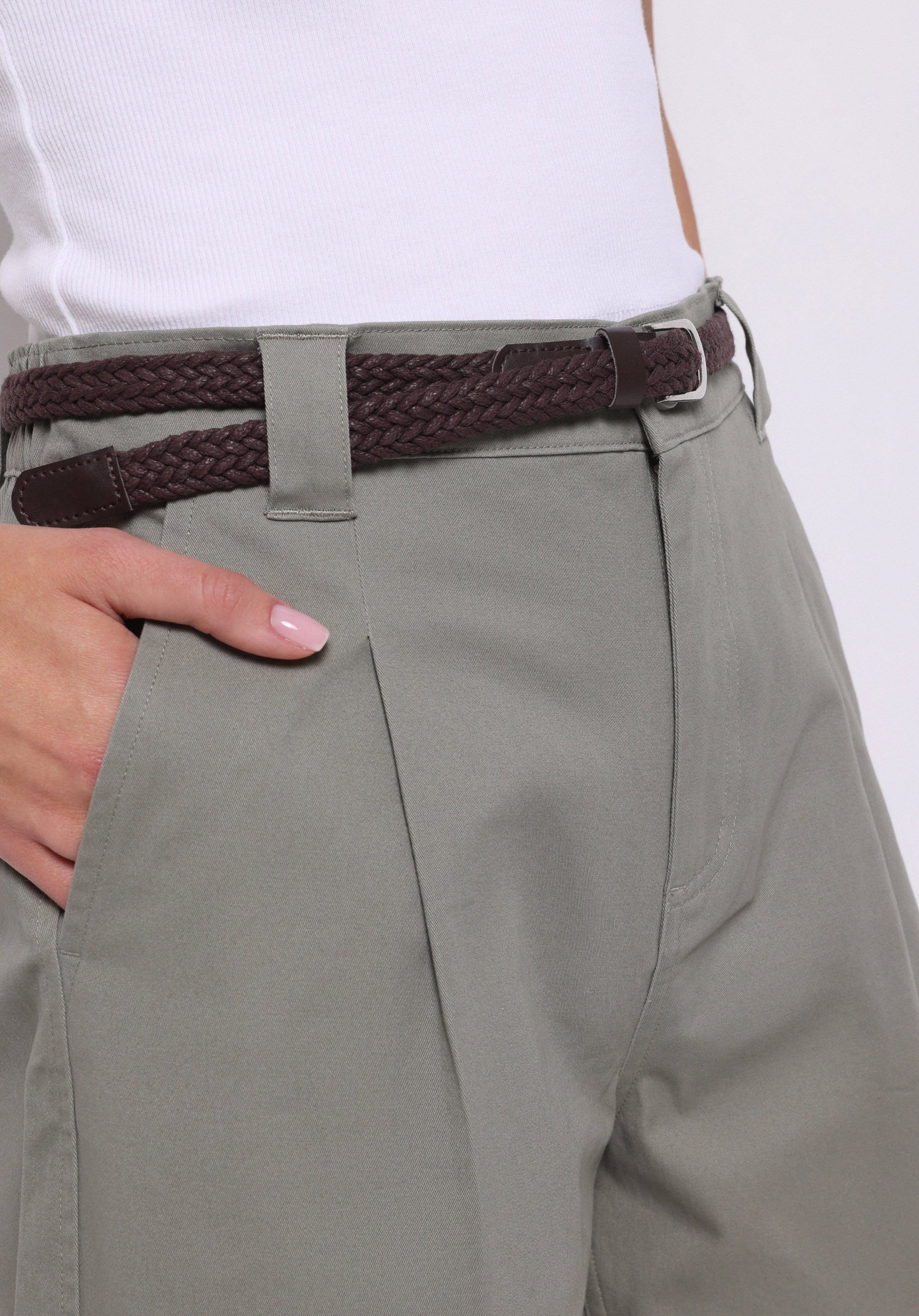 Slim Fit Yüksel Bel Düz Kadın Yeşil Şort