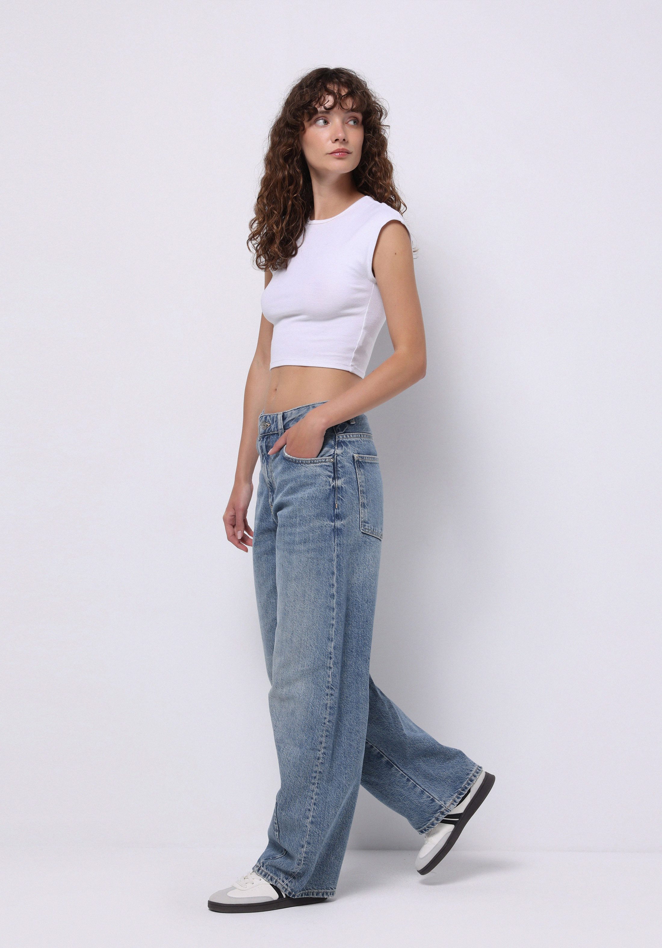 Baggy Fit   Kadın İndigo Jean Pantolon