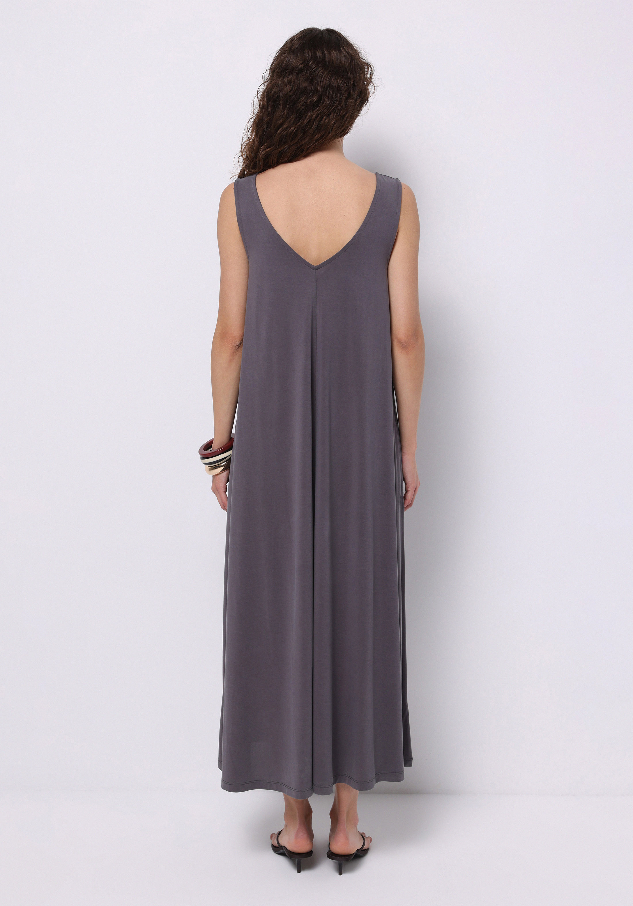 Comfort Fit Düz Kadın Antrasit Askılı Elbise