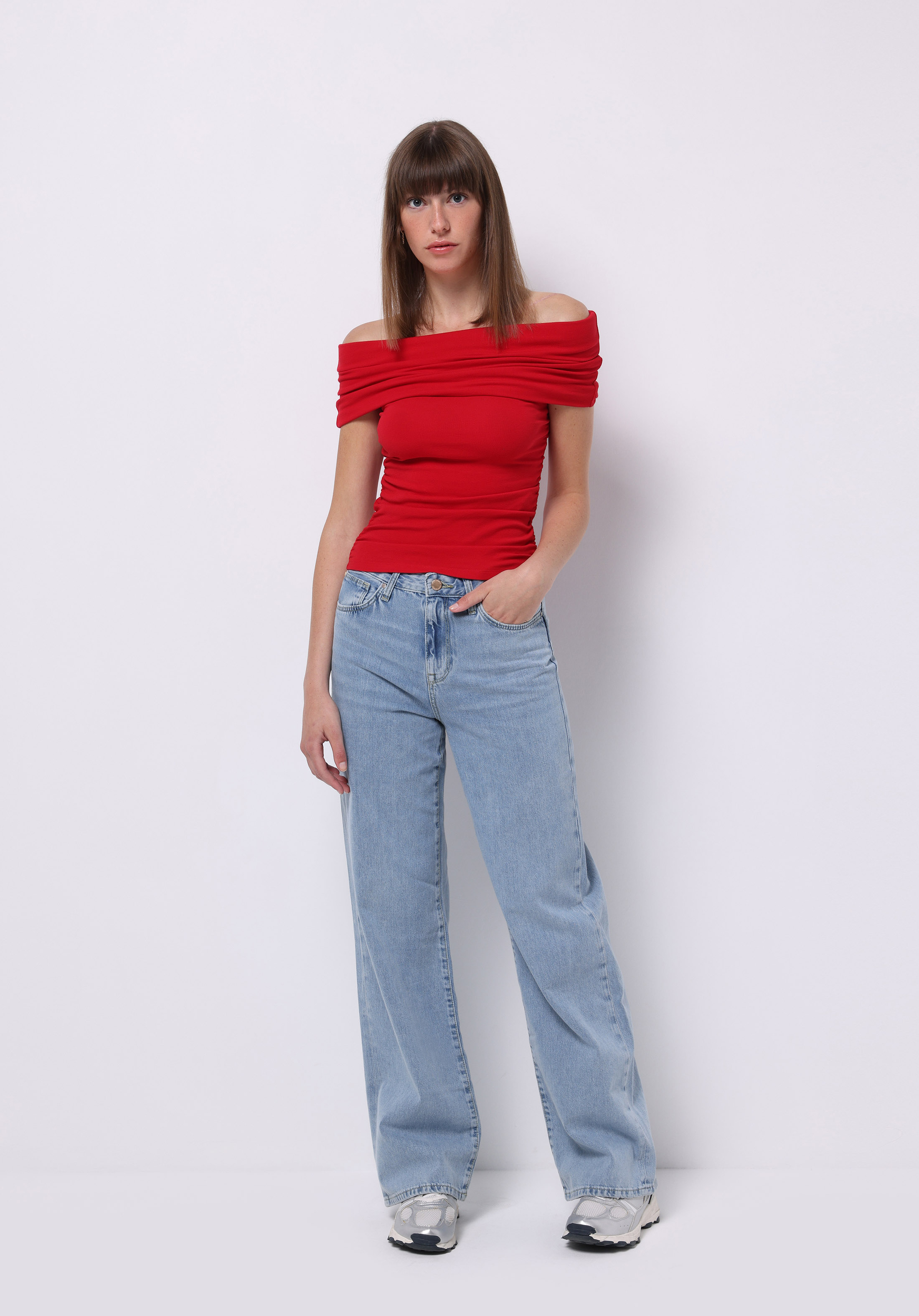 Slim Fit Kayık Yaka Düz Kadın Kirmizi Kolsuz Tişört