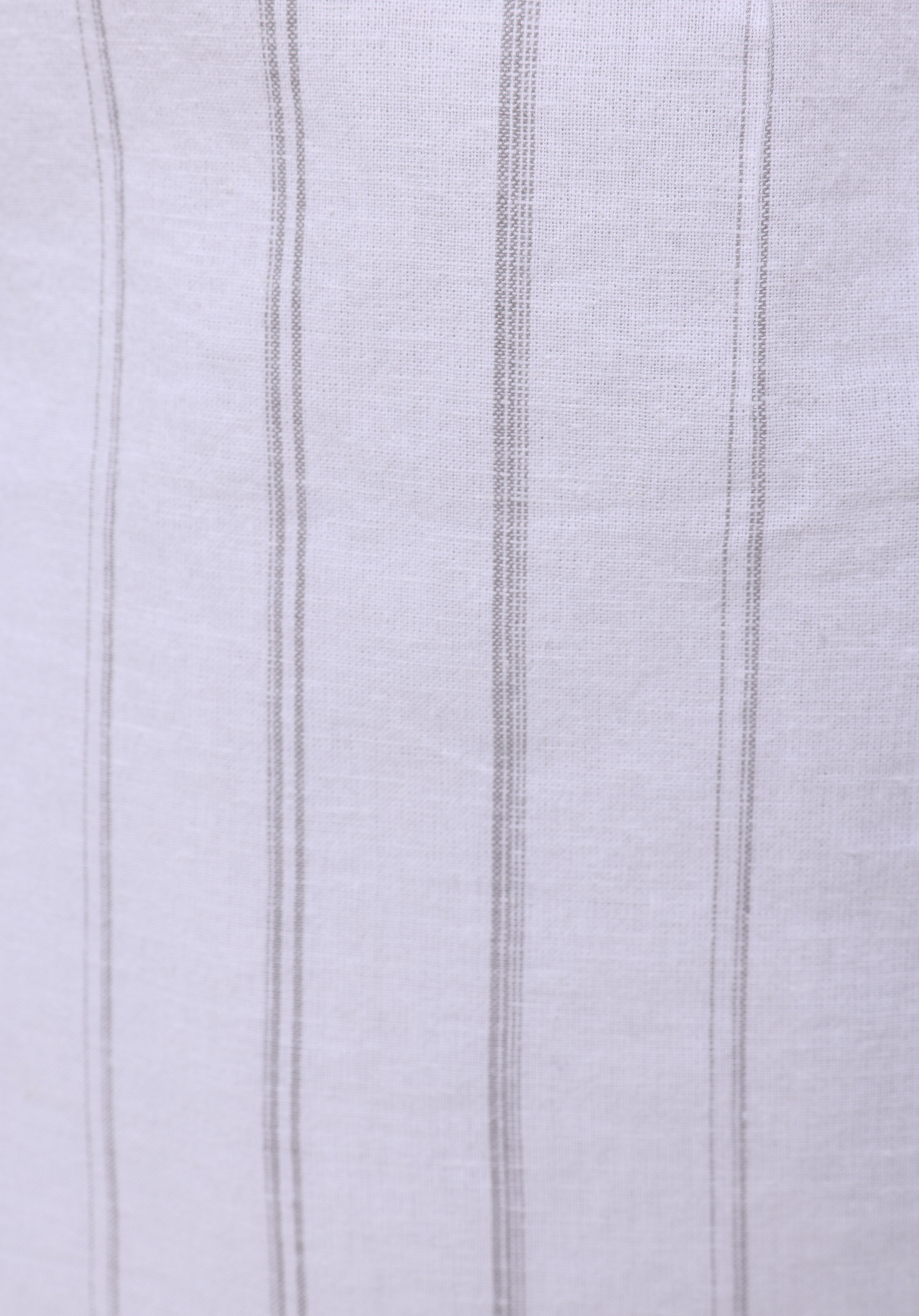 Regular Fit Shirt Neck Çizgili Erkek Keten Karışımlı Beyaz Uzun Kol Gömlek